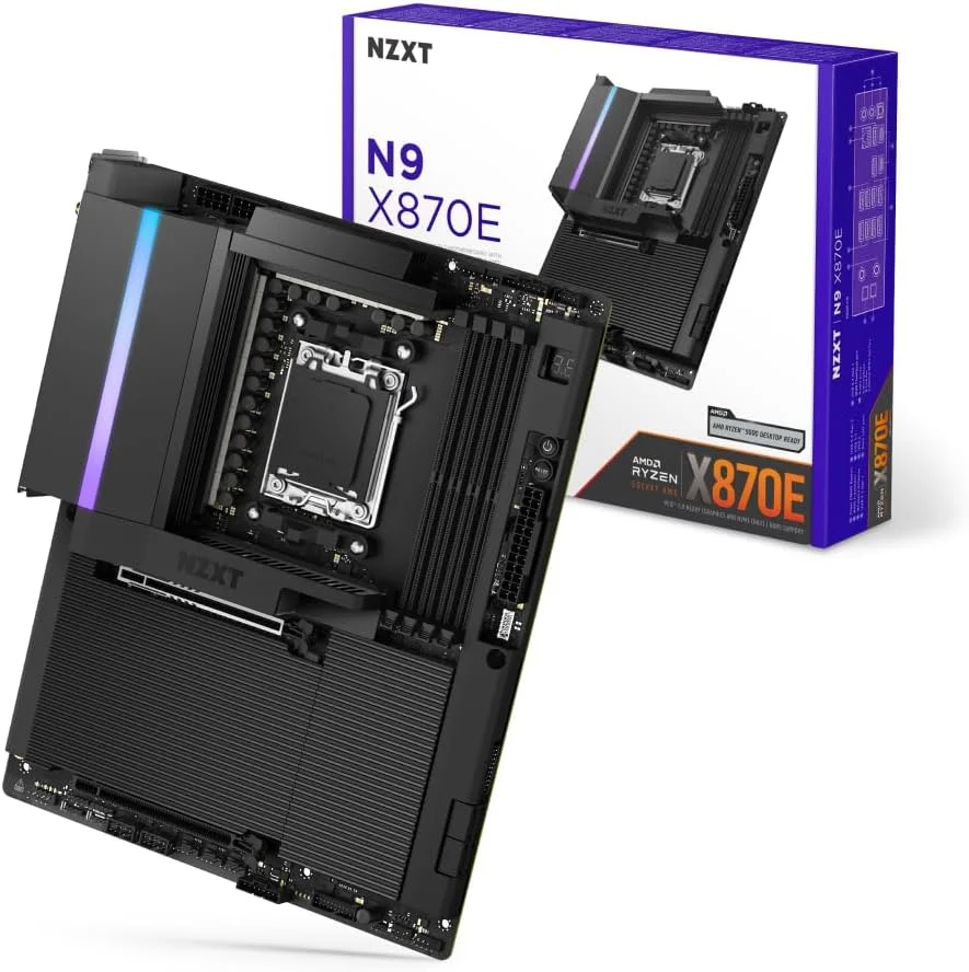 مادربرد گیمینگ NZXT N9 X870E - AMD X870E AM5 ATX برای پردازنده‌های Ryzen 9000/8000/7000 - 20+2+1 فاز، DDR5، 4X M.2، PCIe 5.0، Wi-Fi 7، 5GbE، USB 4 - پوشش فلزی کامل، بست‌های رهاسازی سریع M.2 - مشکی