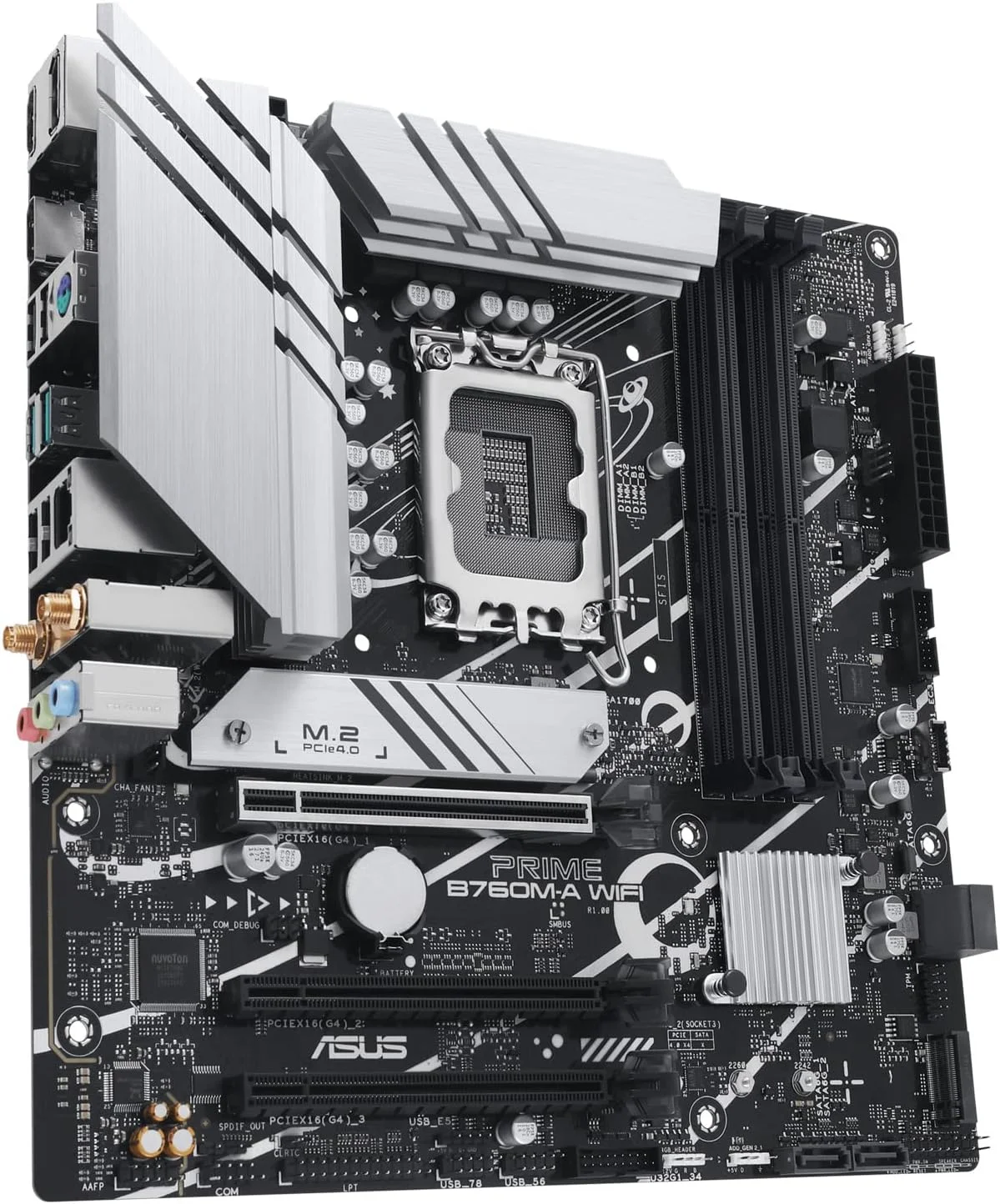 مادربرد ایسوس PRIME B760M-A WIFI، اینتل B760، سوکت 1700، Micro ATX، چهار اسلات DDR5، دو پورت HDMI، DisplayPort، Wi-Fi 6، شبکه 2.5G LAN، PCIe4، دو اسلات M.2