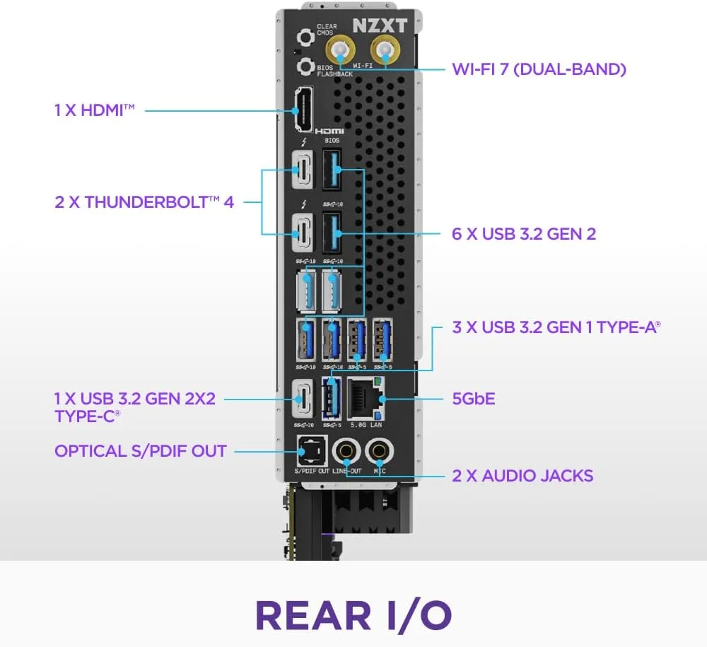 مادربرد گیمینگ NZXT N9 Z890 - Intel Z890 LGA 1851 ATX برای Core Ultra (سری 2) - 20+1+1، DDR5، 5X M.2، PCIe 5.0، Wi-Fi 7، 5GbE، Thunderbolt 4 - RGB، پوشش فلزی کامل - مشکی