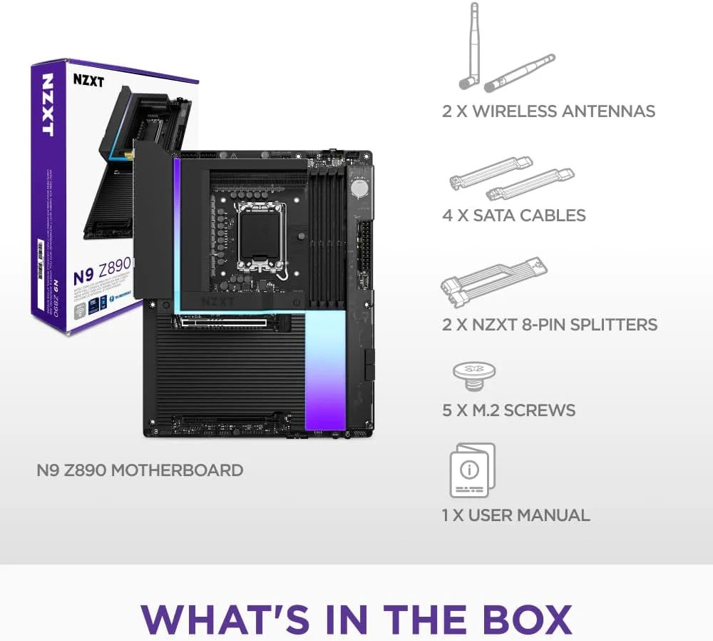 مادربرد گیمینگ NZXT N9 Z890 - Intel Z890 LGA 1851 ATX برای Core Ultra (سری 2) - 20+1+1، DDR5، 5X M.2، PCIe 5.0، Wi-Fi 7، 5GbE، Thunderbolt 4 - RGB، پوشش فلزی کامل - مشکی