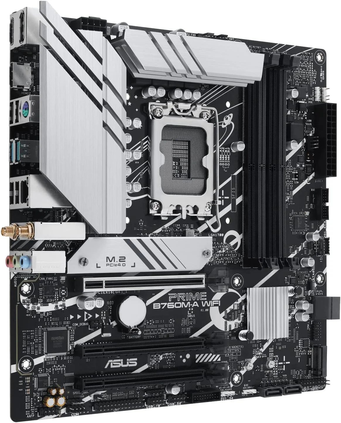 مادربرد ایسوس PRIME B760M-A WIFI، اینتل B760، سوکت 1700، Micro ATX، چهار اسلات DDR5، دو پورت HDMI، DisplayPort، Wi-Fi 6، شبکه 2.5G LAN، PCIe4، دو اسلات M.2