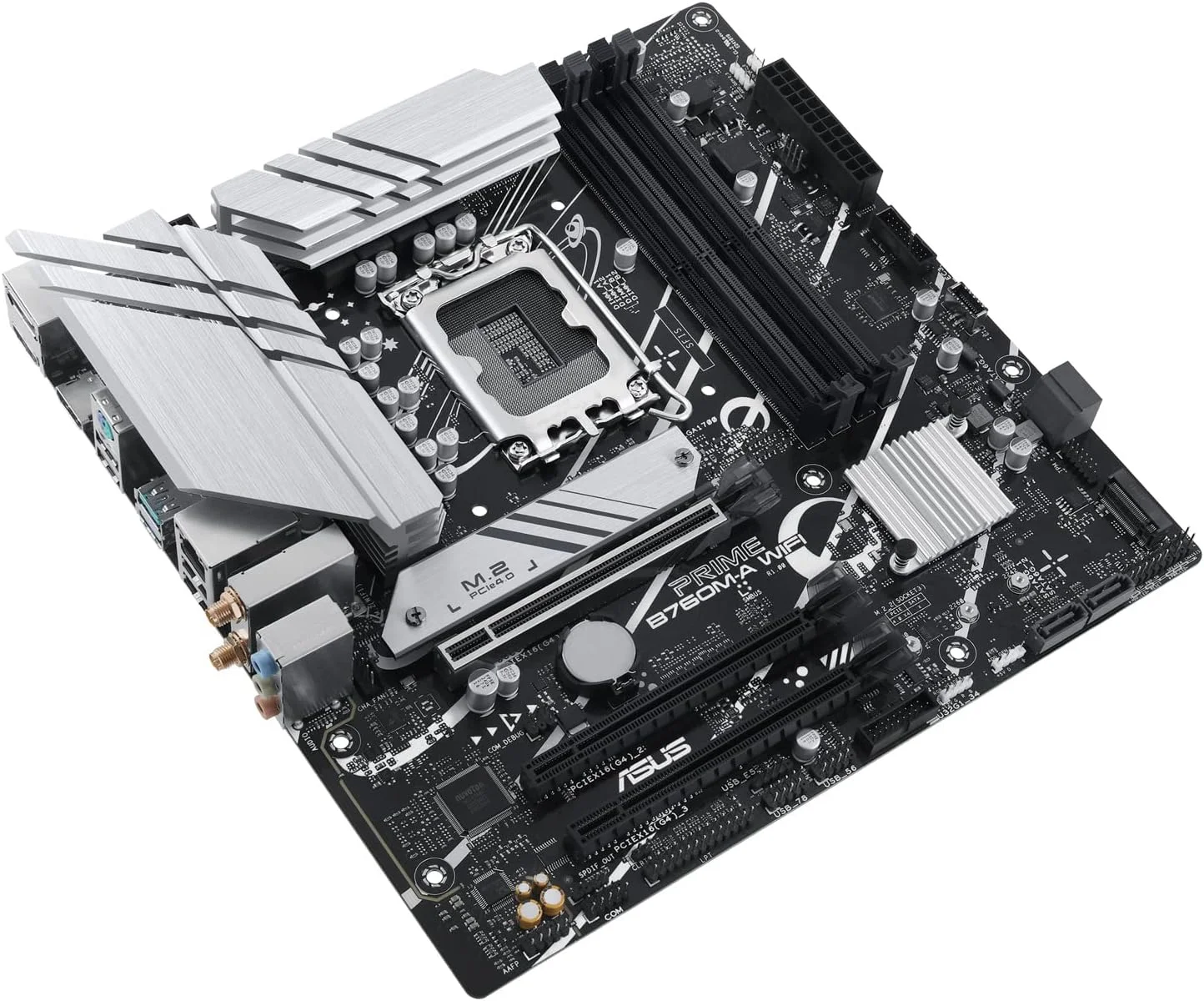 مادربرد ایسوس PRIME B760M-A WIFI، اینتل B760، سوکت 1700، Micro ATX، چهار اسلات DDR5، دو پورت HDMI، DisplayPort، Wi-Fi 6، شبکه 2.5G LAN، PCIe4، دو اسلات M.2
