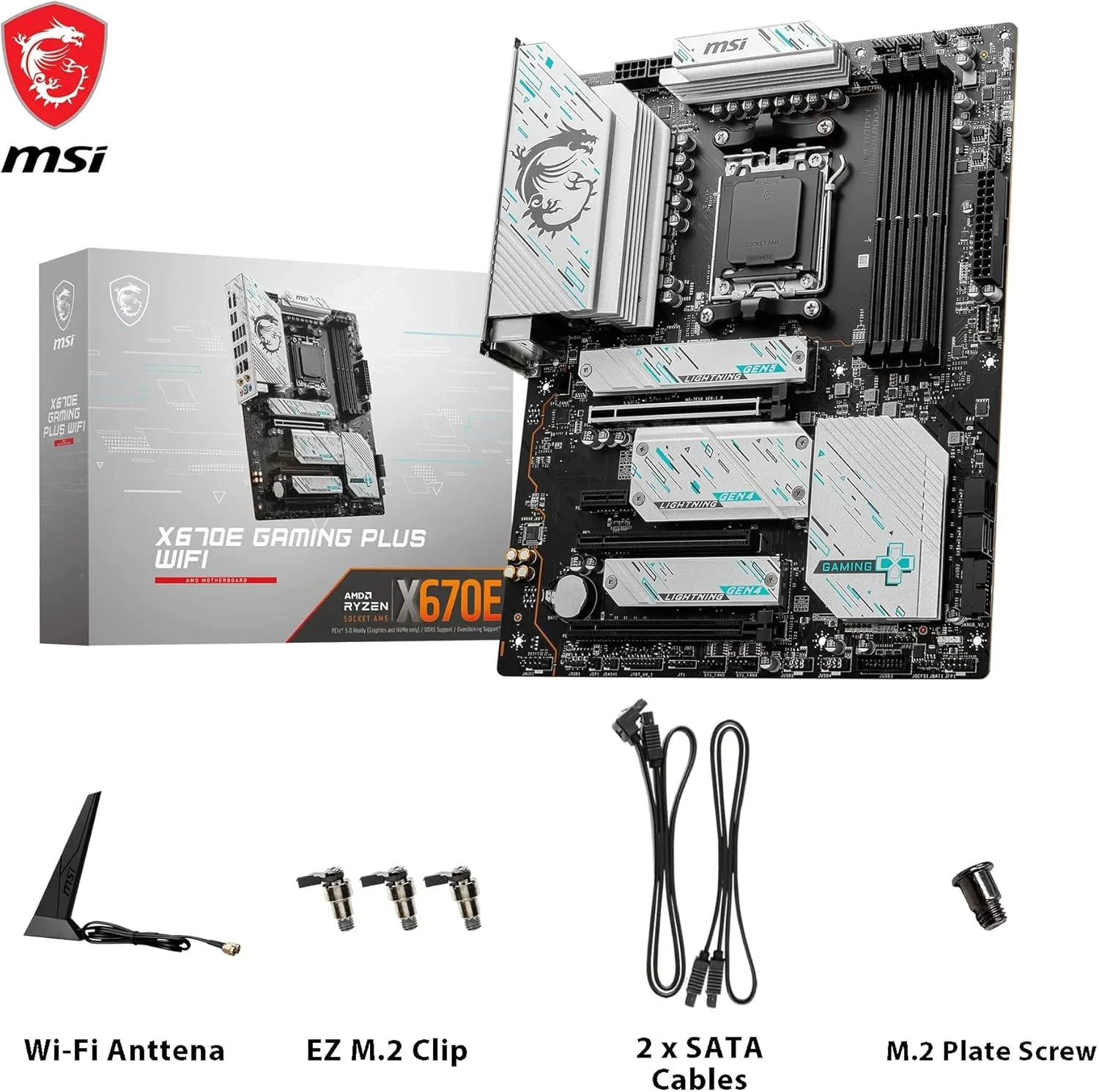 مادربرد گیمینگ MSI X670E Gaming Plus Wifi AM5 ATX، چیپست AMD X670، 4x DDR5 UDIMM، حداکثر 192 گیگابایت، Wi-Fi 6E، BT 5.3، LAN 2.5 گیگابیت بر ثانیه، 4x M.2، 3x PCI-E x16، USB 3.2 Gen2 Type C، 1x HDMI، 1x DP - مشکی