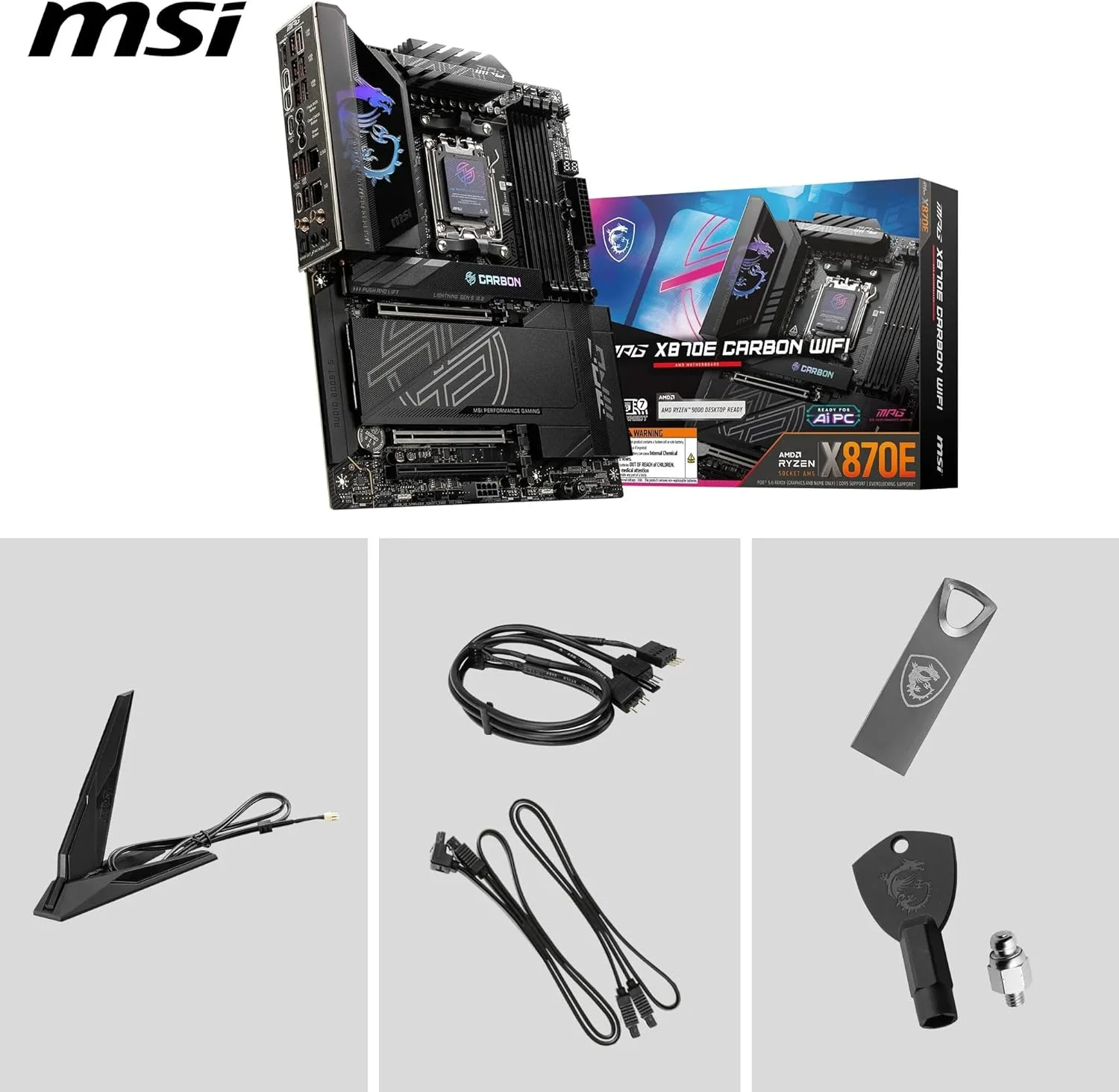 مادربرد MSI MPG X870E CARBON WIFI AM5 DDR5 8400MHZ(OC) USB4 4x M.2 HDMI 5G LAN 2.5G LAN WIFI 7 RGB ATX