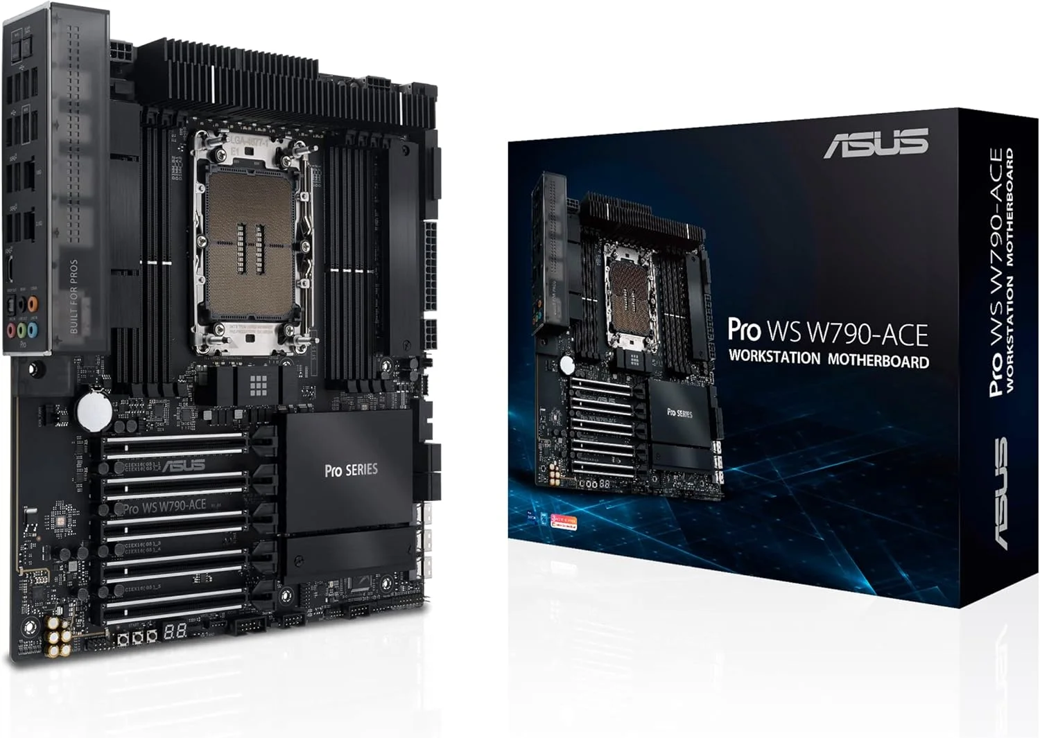 مادربرد ایسوس PRO WS W790-ACE، ورک استیشن، Intel W790، LGA4677، CEB، 8 DDR5، LAN 10G و 2.5G، مدیریت از راه دور IPMI، SlimSAS، PCIe5، 2x M.2