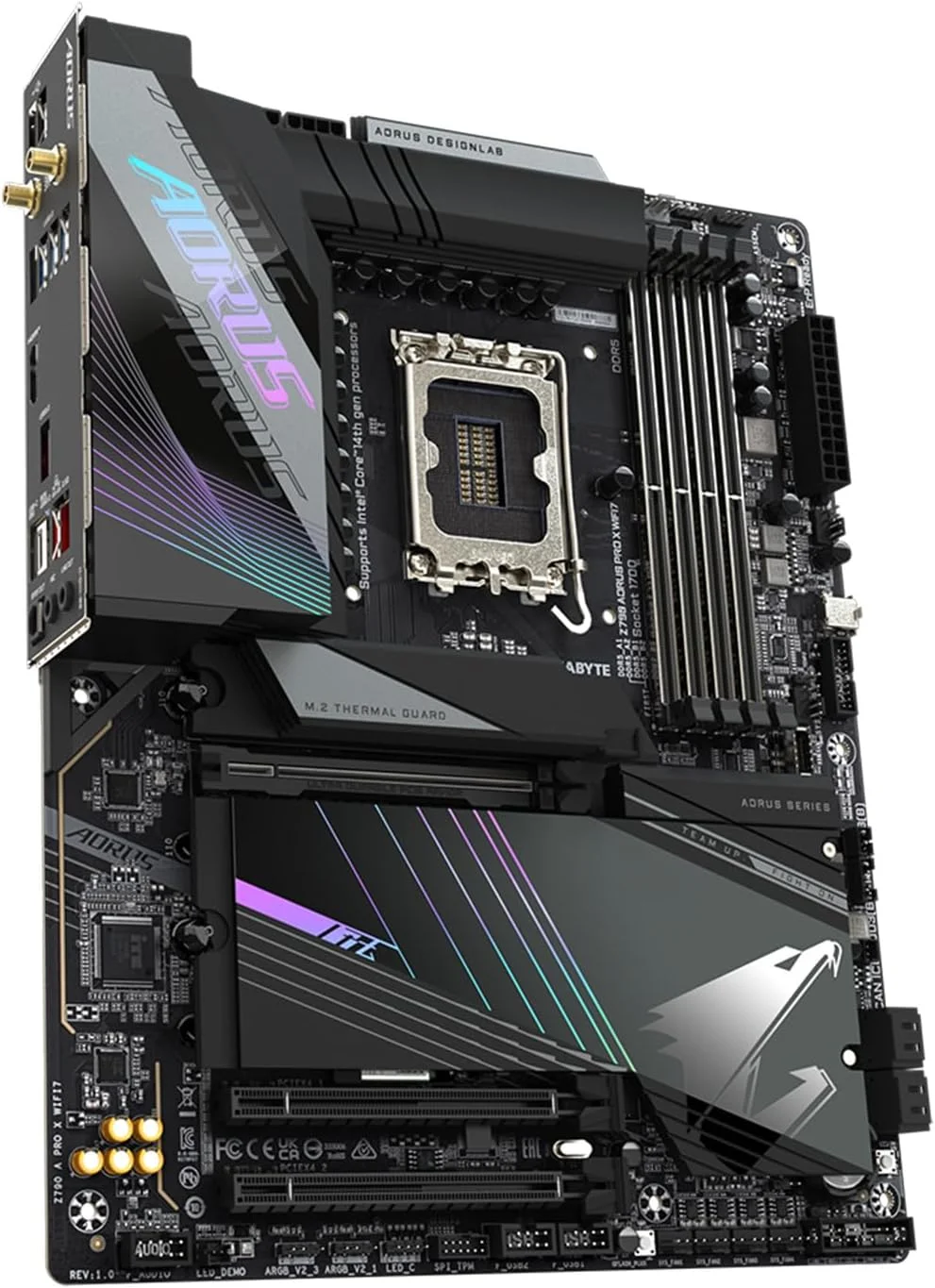 مادربرد GIGABYTE Z790 AORUS PRO X WIFI7 LGA 1700 Intel Z790 X ATX با DDR5، 5* M.2، PCIe 5.0، USB 3.2 Type-C، Wi-Fi 7، 5GbE LAN، Q-Flash Plus، EZ-Latch Plus