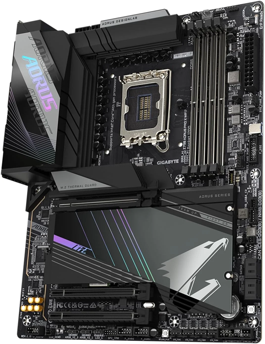 مادربرد GIGABYTE Z790 AORUS PRO X WIFI7 LGA 1700 Intel Z790 X ATX با DDR5، 5* M.2، PCIe 5.0، USB 3.2 Type-C، Wi-Fi 7، 5GbE LAN، Q-Flash Plus، EZ-Latch Plus