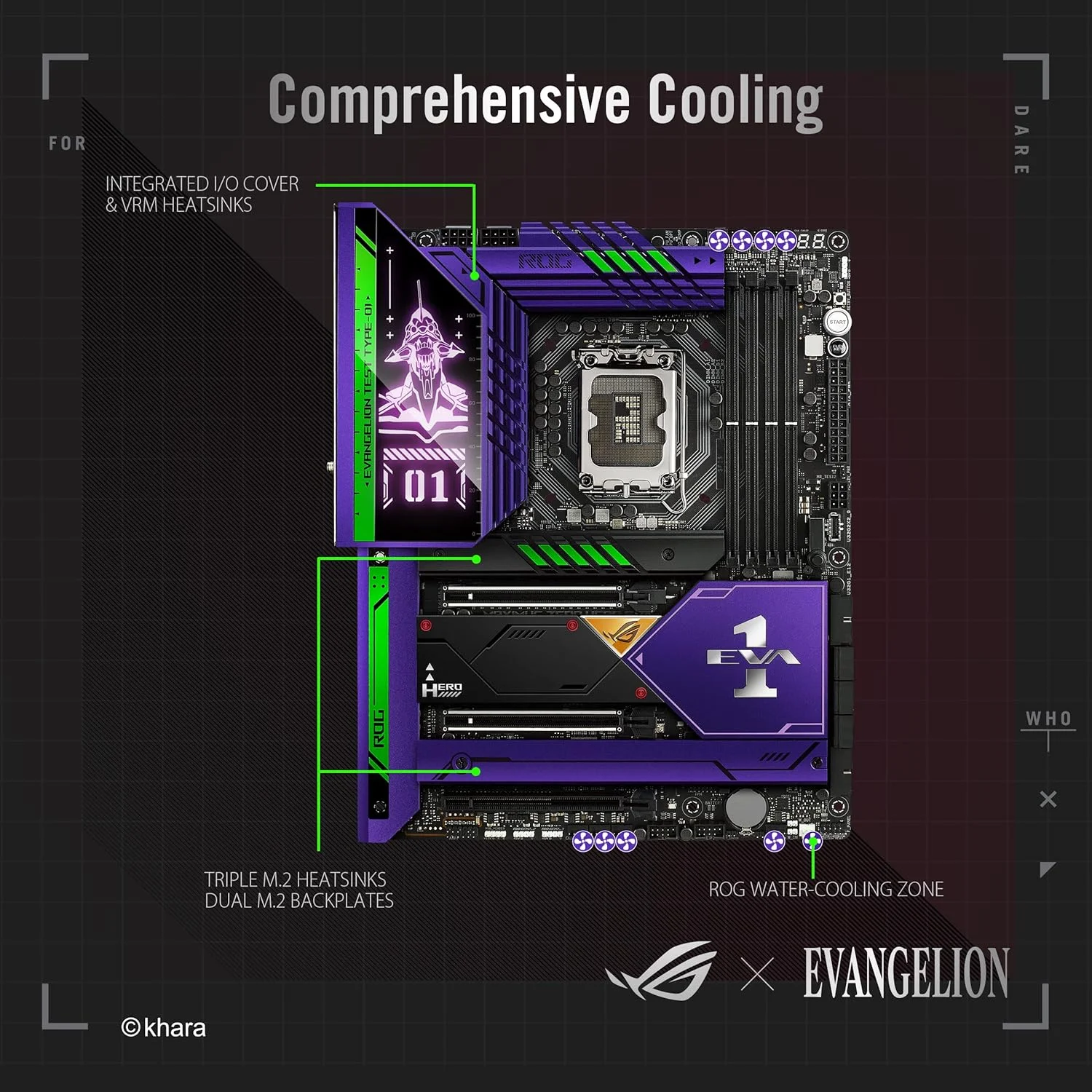 مادربرد گیمینگ ایسوس ROG MAXIMUS Z690 HERO EVA (ROG x Evangelion) Z690 ATX، DDR5، PCIe® 5.0، Wi-Fi 6E، 5xM.2، کانکتور پنل جلویی USB 3.2 Gen 2x2 با پشتیبانی از Quick Charge 4+، 2xThunderbolt™ 4