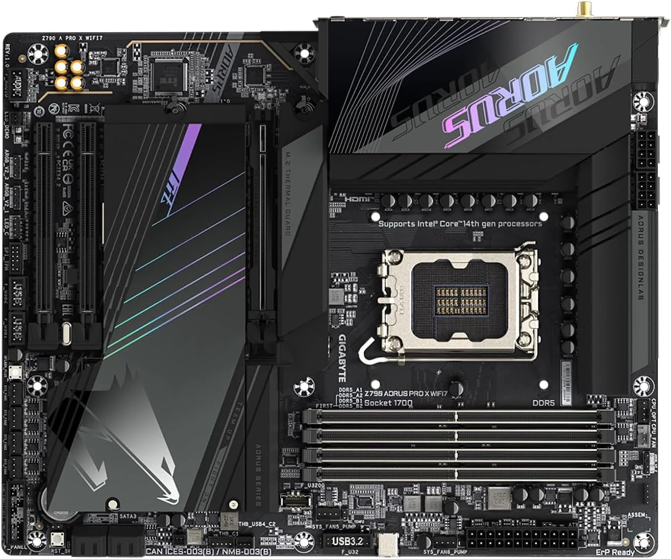 مادربرد GIGABYTE Z790 AORUS PRO X WIFI7 LGA 1700 Intel Z790 X ATX با DDR5، 5* M.2، PCIe 5.0، USB 3.2 Type-C، Wi-Fi 7، 5GbE LAN، Q-Flash Plus، EZ-Latch Plus