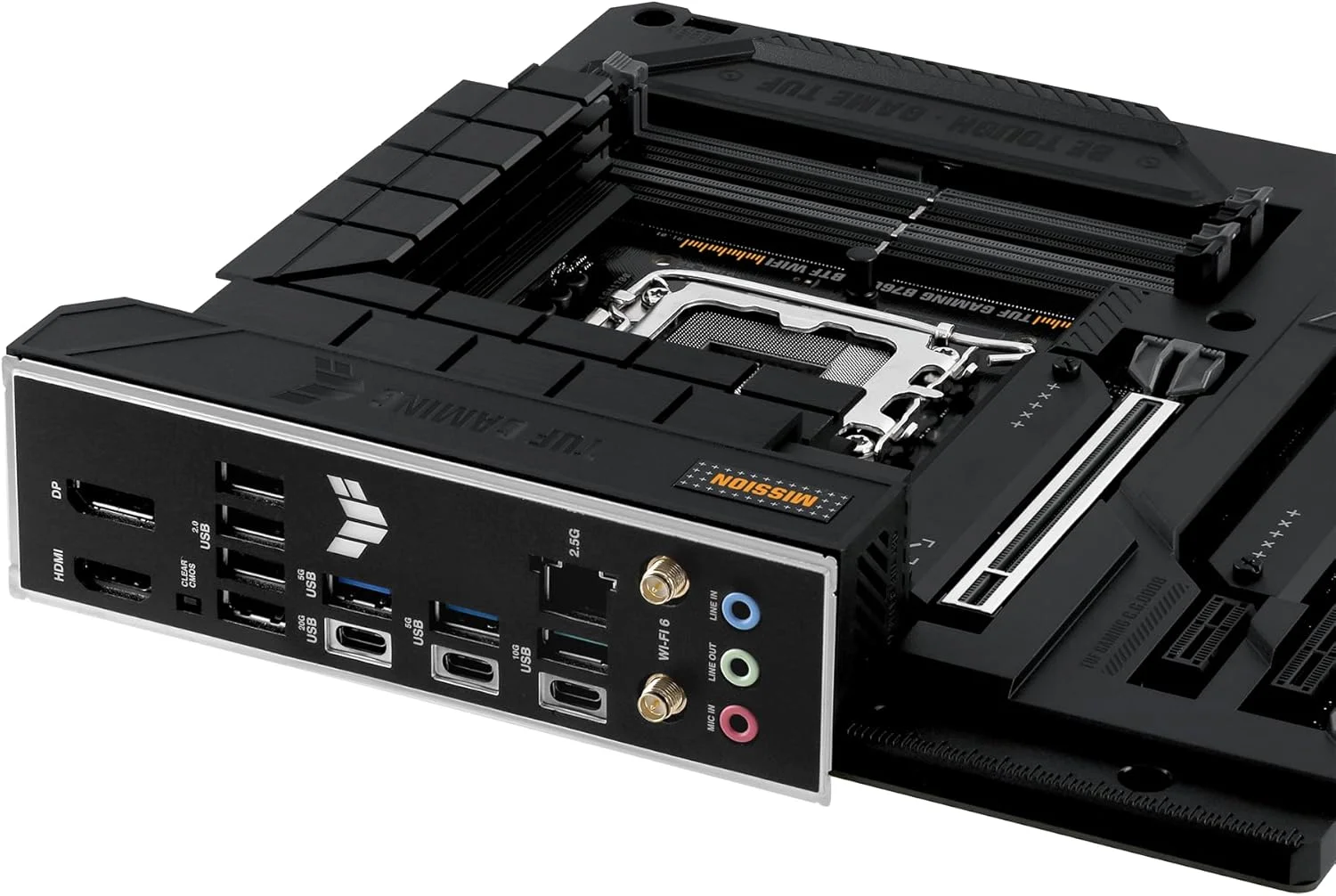 مادربرد TUF GAMING B760M-BTF WIFI Intel B760 (LGA 1700) mATX با DDR5، PCIe 5.0، 3 اسلات PCIe 4.0 M.2، 12+1 DrMOS، Wi-Fi 6، LAN 2.5Gb، DP، HDMI، USB 3.2 Gen 2x2 Type-C، طراحی کانکتور مخفی