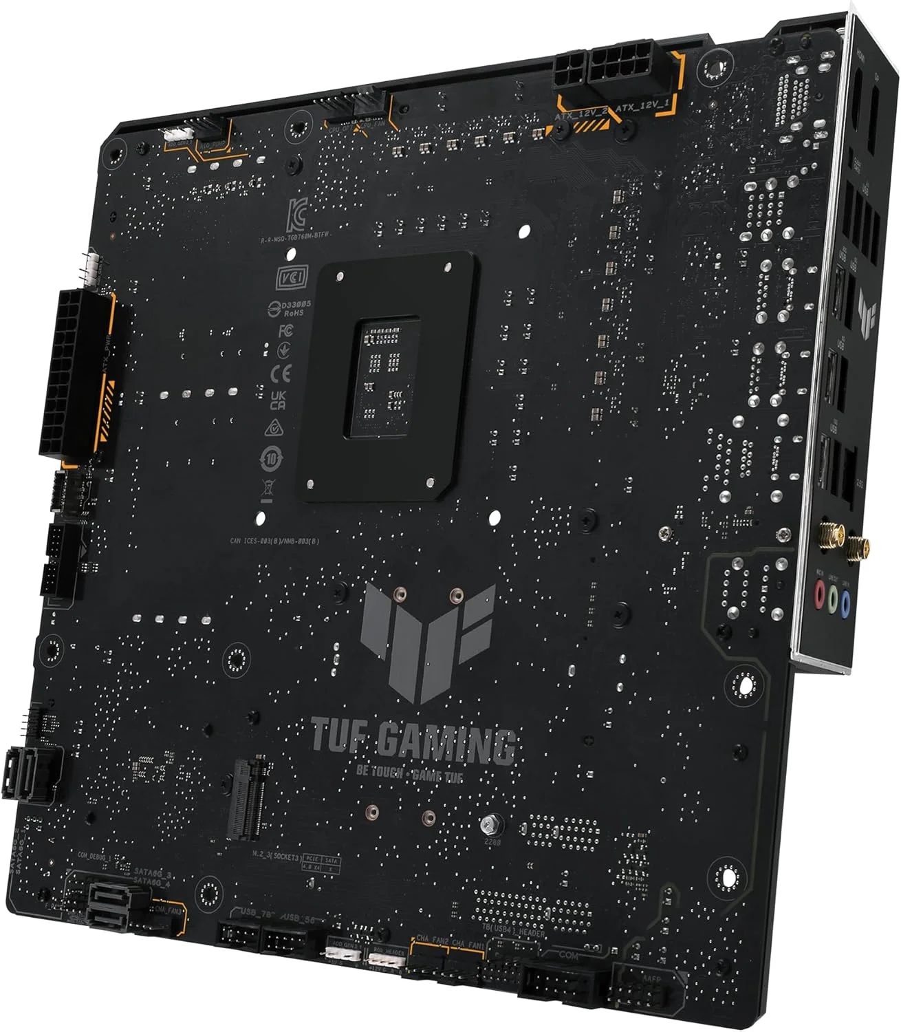 مادربرد TUF GAMING B760M-BTF WIFI Intel B760 (LGA 1700) mATX با DDR5، PCIe 5.0، 3 اسلات PCIe 4.0 M.2، 12+1 DrMOS، Wi-Fi 6، LAN 2.5Gb، DP، HDMI، USB 3.2 Gen 2x2 Type-C، طراحی کانکتور مخفی