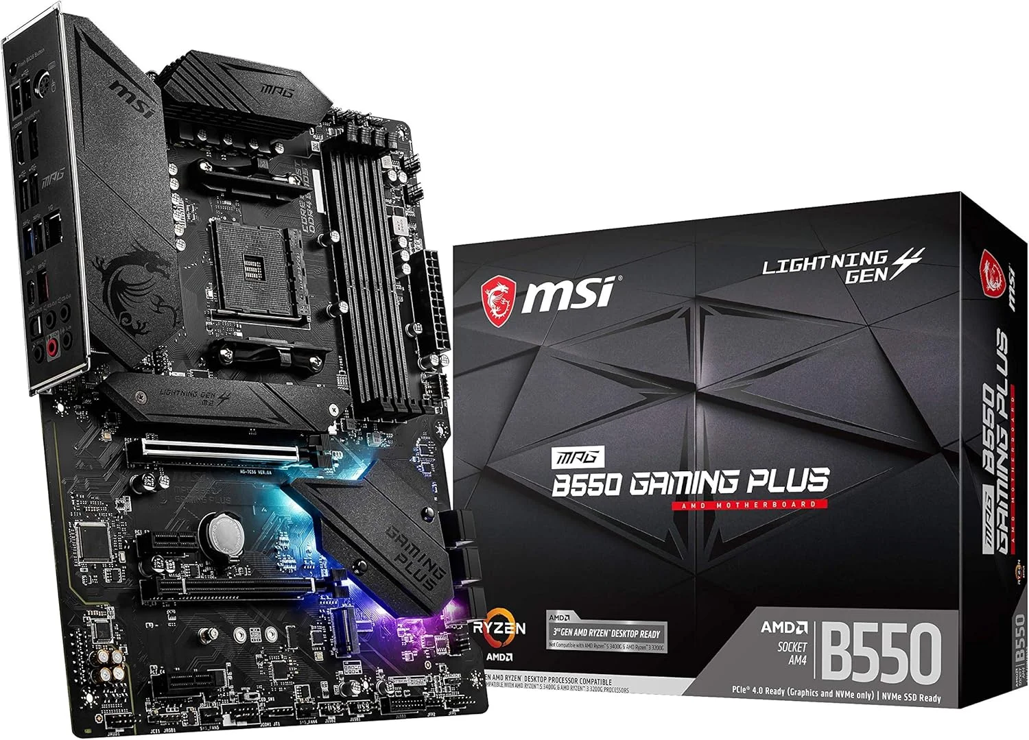 مادربرد گیمینگ ام اس آی Mpg B550 Gaming Plus، سوکت Amd Am4، رم Ddr4، Pcie 4.0، Sata 6Gb/S، M.2، Usb 3.2 Gen 2، Hdmi/Dp، فرم فاکتور Atx مدل 7C56-003R