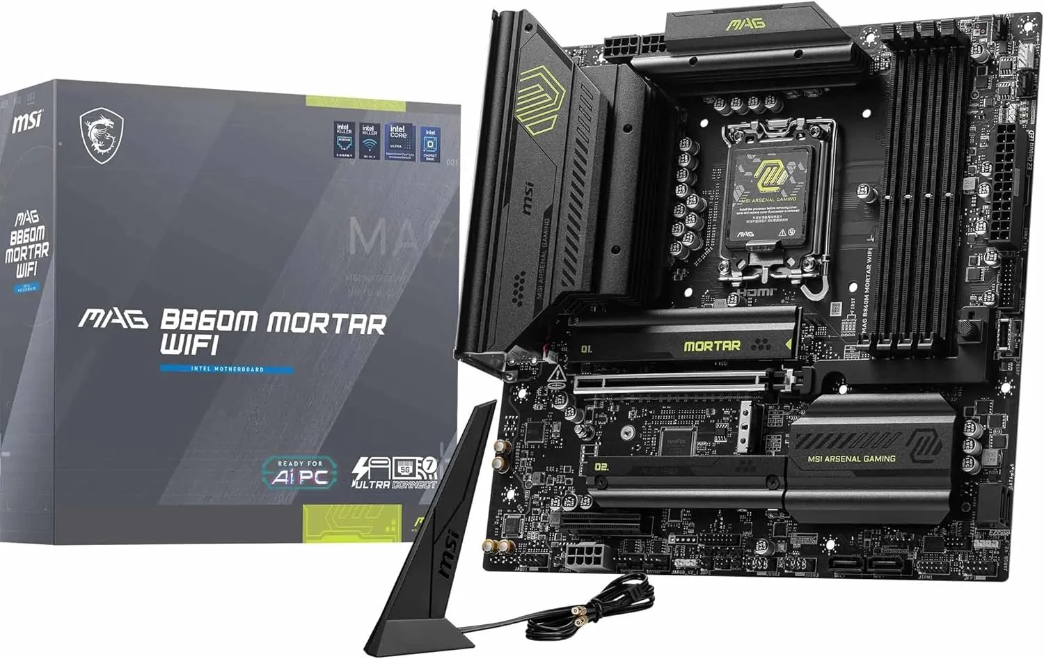 مادربرد MAG B860M Mortar WiFi، mATX - پشتیبانی از پردازنده های Intel Core Ultra (سری 2)، LGA 1851 - تقویت حافظه DDR5 9200+ MT/s OC، 1 x PCIe 5.0 x16، 1 x M.2 Gen5، 5G LAN، Wi-Fi 7