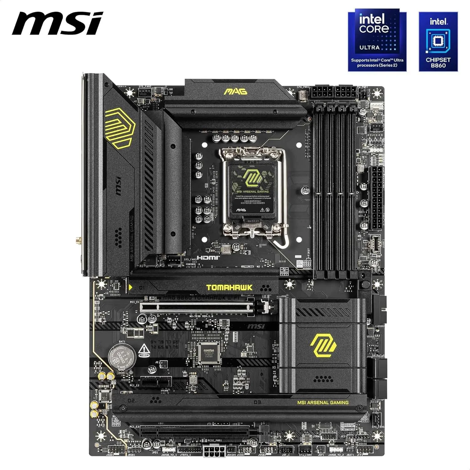 مادربرد MAG B860 Tomahawk WiFi، ATX - پشتیبانی از پردازنده های Intel Core Ultra (سری 2)، LGA 1851 - تقویت حافظه DDR5 9200+ MT/s OC، 1 x PCIe 5.0 x16، 1 x M.2 Gen5، 5G LAN، Wi-Fi 7 مادربرد MAG B860 Tomahawk WiFi، ATX - پشتیبانی از پردازنده های Intel Core Ultra (سری 2)، LGA 1851 - تقویت حافظه DDR5 9200+ MT/s OC، 1 x PCIe 5.0 x16، 1 x M.2 Gen5، 5G LAN، Wi-Fi 7