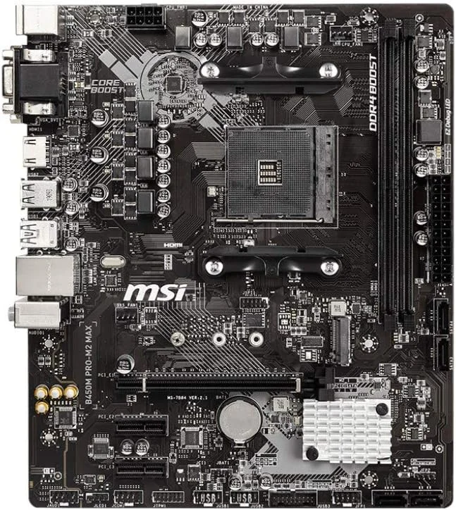 مادربرد ام اس آی MSI B450M PRO-M2 MAX mATX، AM4، DDR4، LAN، USB 3.2 Gen1، M.2، VGA، DVI-D، HDMI، سازگار با AMD RYZEN نسل 1، 2 و 3