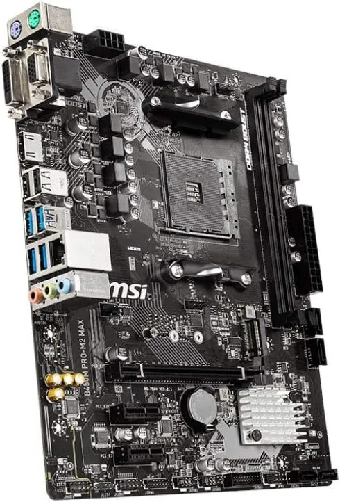 مادربرد ام اس آی MSI B450M PRO-M2 MAX mATX، AM4، DDR4، LAN، USB 3.2 Gen1، M.2، VGA، DVI-D، HDMI، سازگار با AMD RYZEN نسل 1، 2 و 3