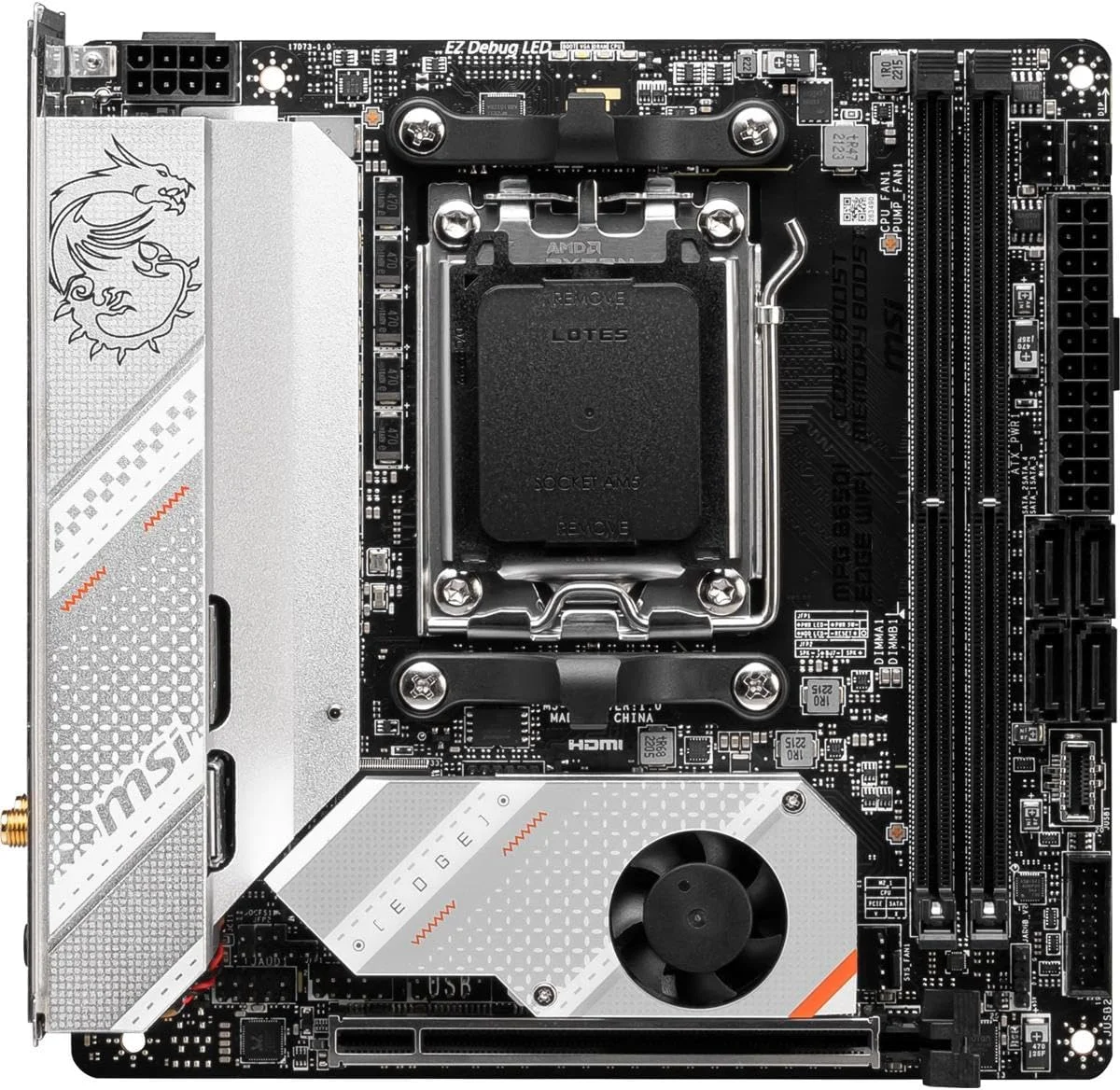 مادربرد گیمینگ MSI MPG B650I Edge WiFi (AMD AM5، Mini-ITX، DDR5، PCIe 4.0، M.2، SATA 6Gb/s، USB 3.2 Gen 2، HDMI، Wi-Fi 6E، پردازنده های دسکتاپ سری AMD Ryzen 7000) مادربرد گیمینگ MSI MPG B650I Edge WiFi (AMD AM5، Mini-ITX، DDR5، PCIe 4.0، M.2، SATA 6Gb/s، USB 3.2 Gen 2، HDMI، Wi-Fi 6E، پردازنده های دسکتاپ سری AMD Ryzen 7000)
