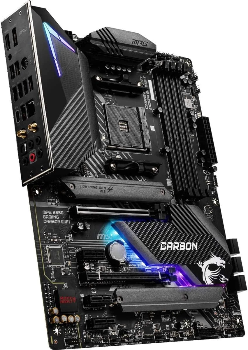 مادربرد گیمینگ MSI MPG B550 GAMING CARBON WIFI (AMD AM4, DDR4, PCIe 4.0, SATA 6Gb/s, Dual M.2, USB 3.2 Gen 2, HDMI/DP, Wi-Fi 6 AX, ATX, پردازنده های AMD Ryzen سری 5000)