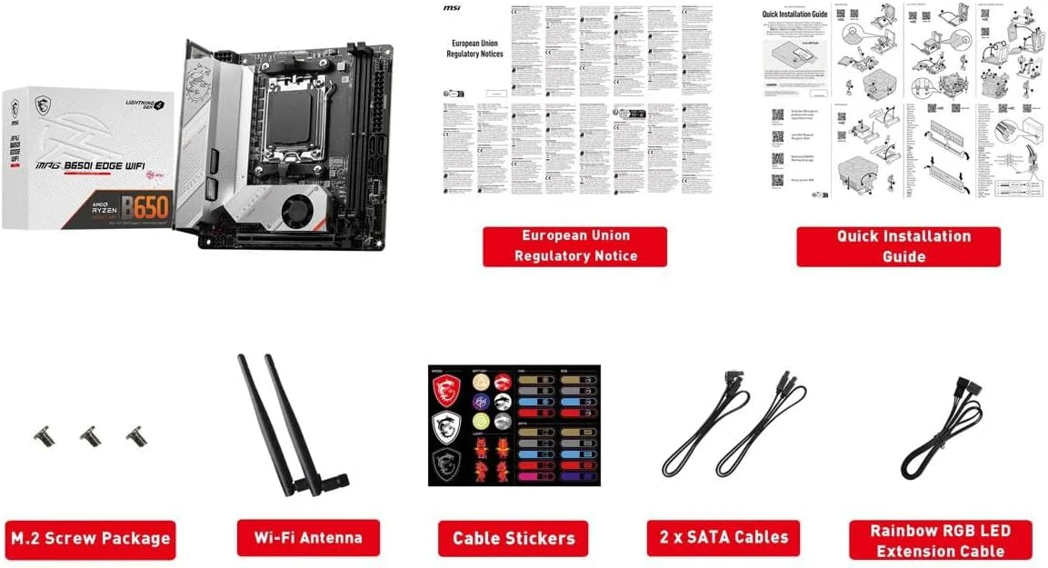 مادربرد گیمینگ MSI MPG B650I Edge WiFi (AMD AM5، Mini-ITX، DDR5، PCIe 4.0، M.2، SATA 6Gb/s، USB 3.2 Gen 2، HDMI، Wi-Fi 6E، پردازنده های دسکتاپ سری AMD Ryzen 7000) مادربرد گیمینگ MSI MPG B650I Edge WiFi (AMD AM5، Mini-ITX، DDR5، PCIe 4.0، M.2، SATA 6Gb/s، USB 3.2 Gen 2، HDMI، Wi-Fi 6E، پردازنده های دسکتاپ سری AMD Ryzen 7000)