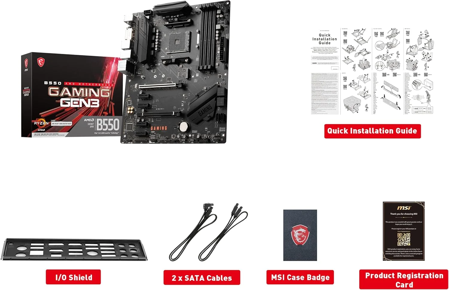 مادربرد گیمینگ MSI B550 Gaming GEN3 (AMD AM4, DDR4, PCIe 3.0, SATA 6Gb/s, M.2, USB 3.2 Gen 1, HDMI, ATX, پردازنده های سری AMD Ryzen 5000/4000)