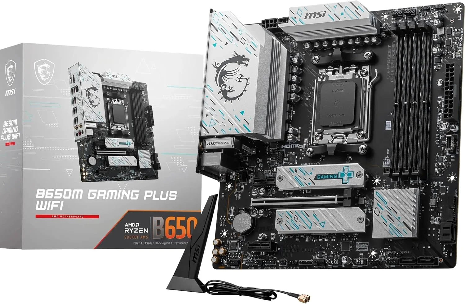 مادربرد ام اس آی B650M GAMING PLUS WIFI، mATX - پشتیبانی از پردازنده های سری AMD Ryzen 9000/8000/7000، سوکت AM5 - افزایش حافظه DDR5 تا 7800+ مگاهرتز/OC، PCIe 4.0 x16، M.2 Gen4، Wi-Fi 6E
