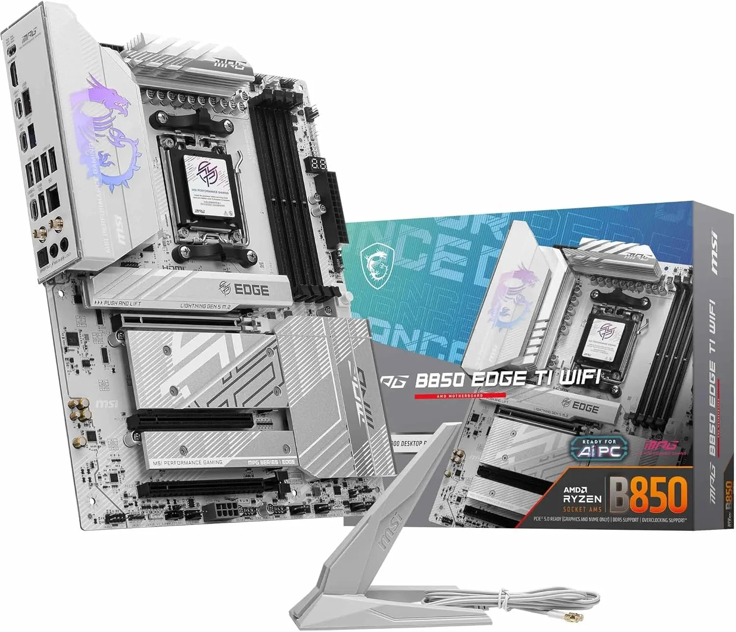 مادربرد MSI MPG B850 Edge TI WiFi، ATX - پشتیبانی از پردازنده‌های AMD Ryzen 9000/8000/7000، AM5-80A SPS VRM، تقویت حافظه DDR5 (8400+MT/s OC)، PCIe 5.0 x16، M.2 Gen5، Wi-Fi 7، 5G LAN
