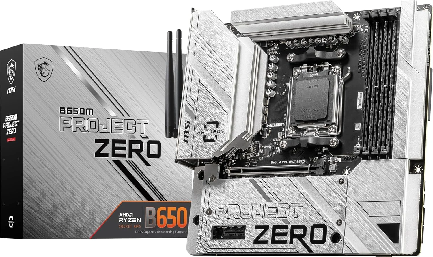 مادربرد گیمینگ MSI B650M Project Zero (پشتیبانی از پردازنده های AMD Ryzen 7000 Series، AM5، DDR5، PCIe 4.0، اسلات های M.2، SATA 6Gb/s، USB 3.2 Gen 2، HDMI/DP، Wi-Fi 6E، LAN 2.5Gbps، mATX)