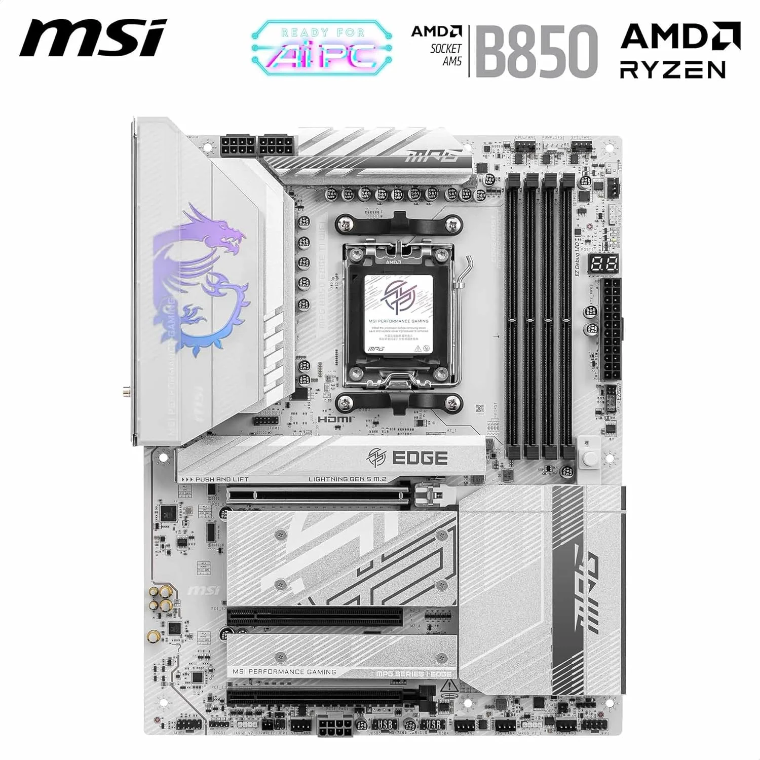 مادربرد MSI MPG B850 Edge TI WiFi، ATX - پشتیبانی از پردازندههای AMD Ryzen 9000/8000/7000، AM5-80A SPS VRM، تقویت حافظه DDR5 (8400+MT/s OC)، PCIe 5.0 x16، M.2 Gen5، Wi-Fi 7، 5G LAN مادربرد MSI MPG B850 Edge TI WiFi، ATX - پشتیبانی از پردازندههای AMD Ryzen 9000/8000/7000، AM5-80A SPS VRM، تقویت حافظه DDR5 (8400+MT/s OC)، PCIe 5.0 x16، M.2 Gen5، Wi-Fi 7، 5G LAN