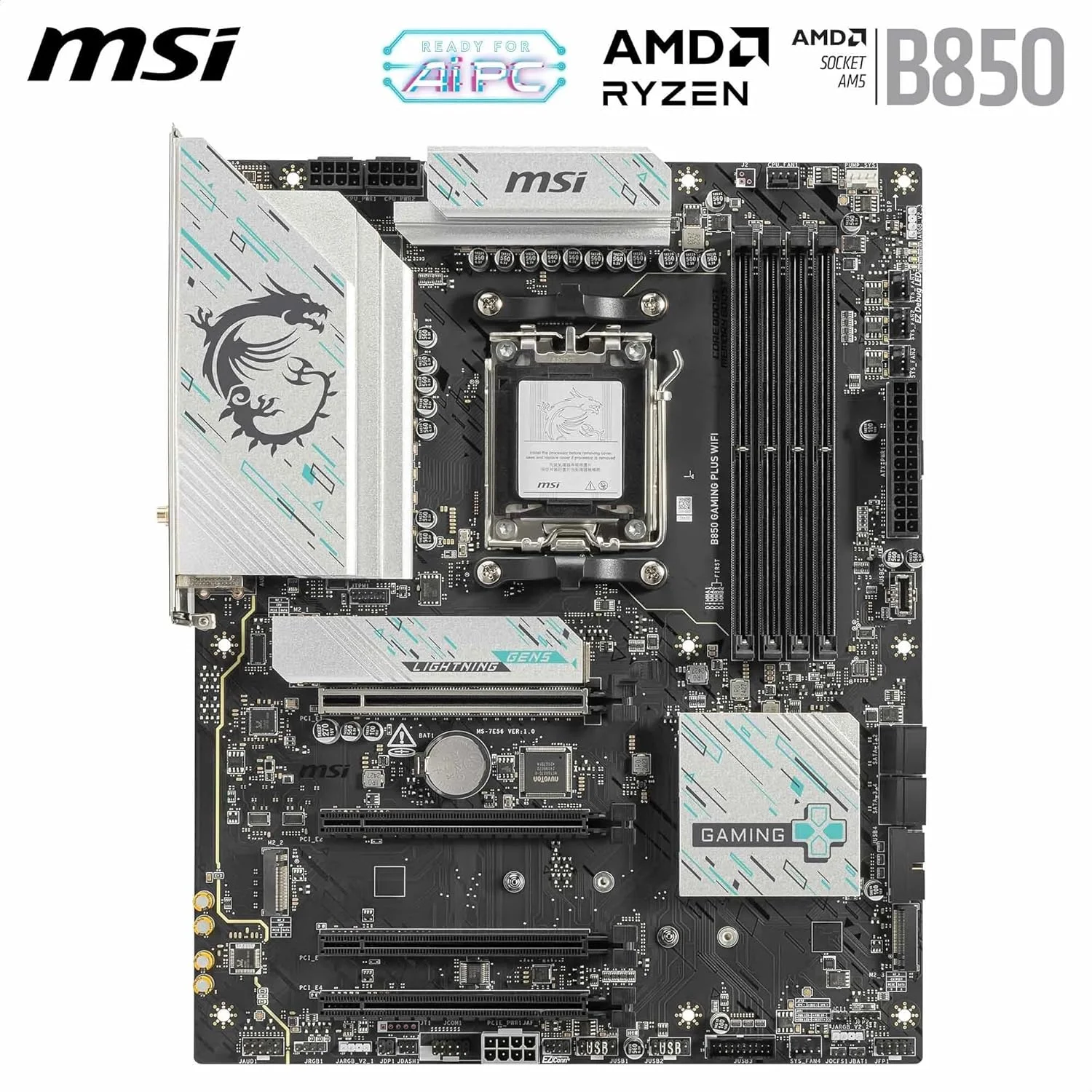 مادربرد MSI B850 Gaming Plus WiFi، ATX - پشتیبانی از پردازندههای AMD Ryzen 9000/8000/7000، سوکت AM5 - تقویت حافظه DDR5 تا 8200+ MT/s (OC)، PCIe 5.0 x16 و 4.0 x16، M.2 Gen5، Wi-Fi 7، LAN 5G مادربرد MSI B850 Gaming Plus WiFi، ATX - پشتیبانی از پردازندههای AMD Ryzen 9000/8000/7000، سوکت AM5 - تقویت حافظه DDR5 تا 8200+ MT/s (OC)، PCIe 5.0 x16 و 4.0 x16، M.2 Gen5، Wi-Fi 7، LAN 5G