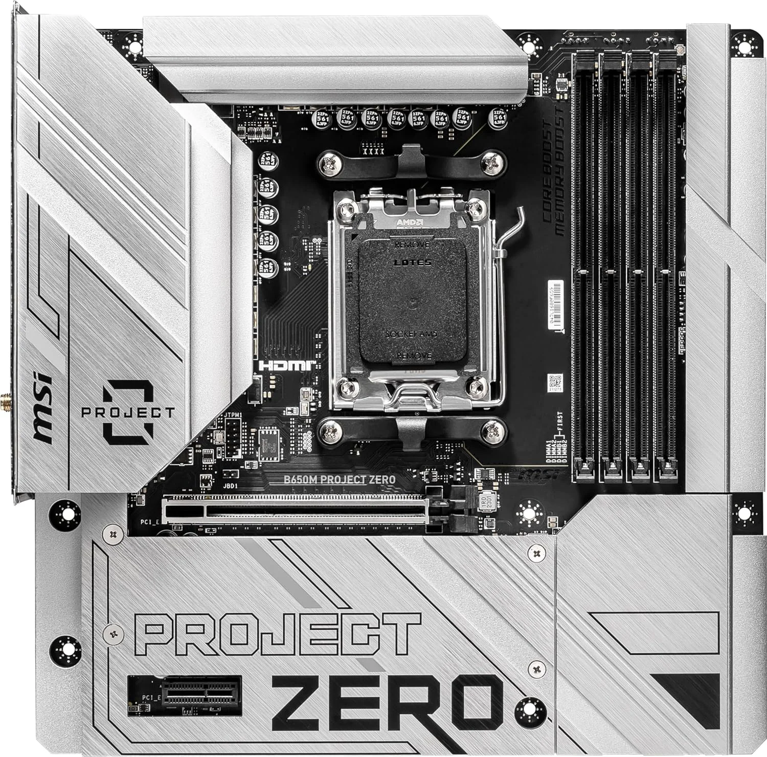 مادربرد گیمینگ MSI B650M Project Zero (پشتیبانی از پردازنده های AMD Ryzen 7000 Series، AM5، DDR5، PCIe 4.0، اسلات های M.2، SATA 6Gb/s، USB 3.2 Gen 2، HDMI/DP، Wi-Fi 6E، LAN 2.5Gbps، mATX) مادربرد گیمینگ MSI B650M Project Zero (پشتیبانی از پردازنده های AMD Ryzen 7000 Series، AM5، DDR5، PCIe 4.0، اسلات های M.2، SATA 6Gb/s، USB 3.2 Gen 2، HDMI/DP، Wi-Fi 6E، LAN 2.5Gbps، mATX)