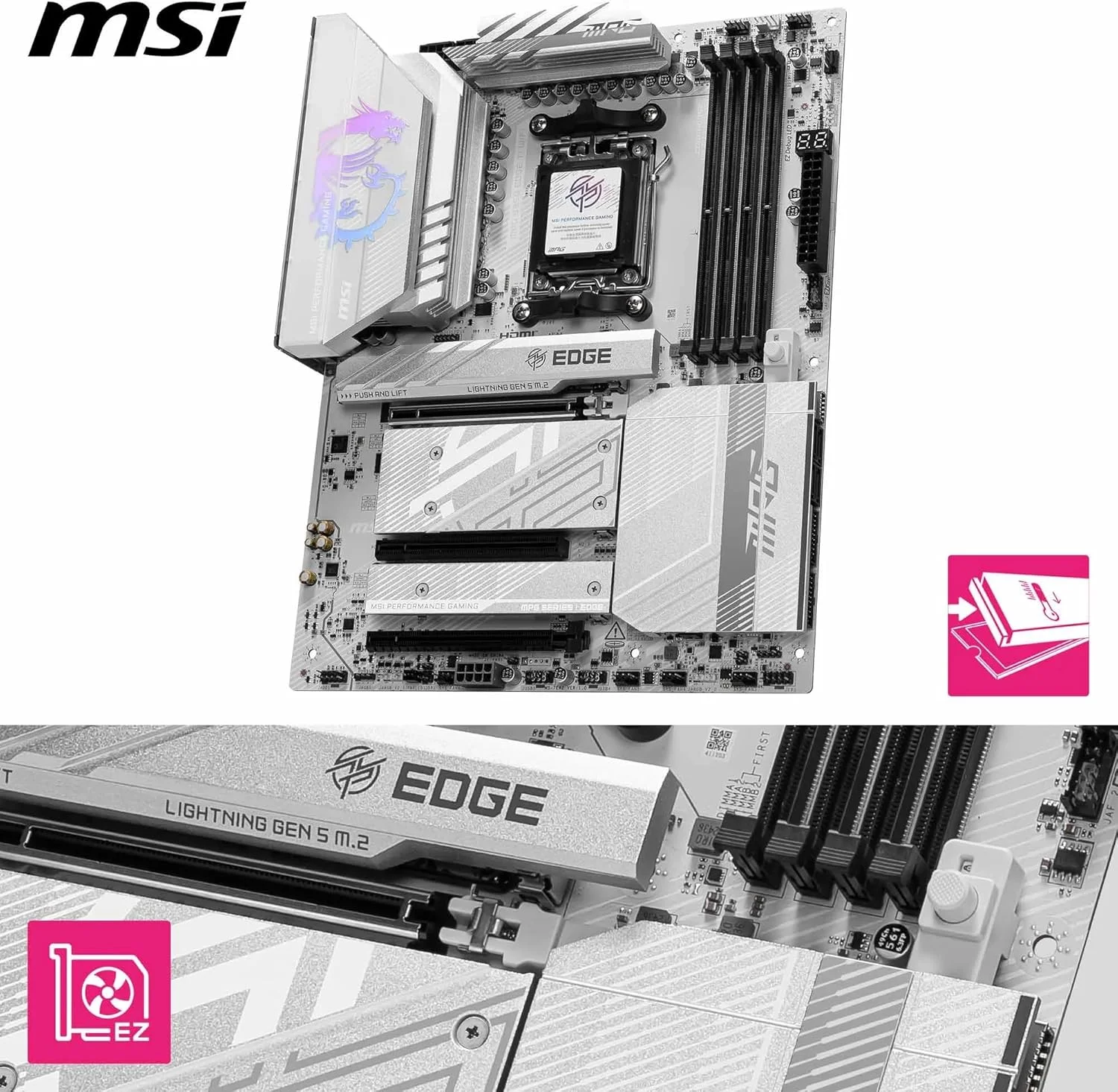 مادربرد MSI MPG B850 Edge TI WiFi، ATX - پشتیبانی از پردازندههای AMD Ryzen 9000/8000/7000، AM5-80A SPS VRM، تقویت حافظه DDR5 (8400+MT/s OC)، PCIe 5.0 x16، M.2 Gen5، Wi-Fi 7، 5G LAN مادربرد MSI MPG B850 Edge TI WiFi، ATX - پشتیبانی از پردازندههای AMD Ryzen 9000/8000/7000، AM5-80A SPS VRM، تقویت حافظه DDR5 (8400+MT/s OC)، PCIe 5.0 x16، M.2 Gen5، Wi-Fi 7، 5G LAN