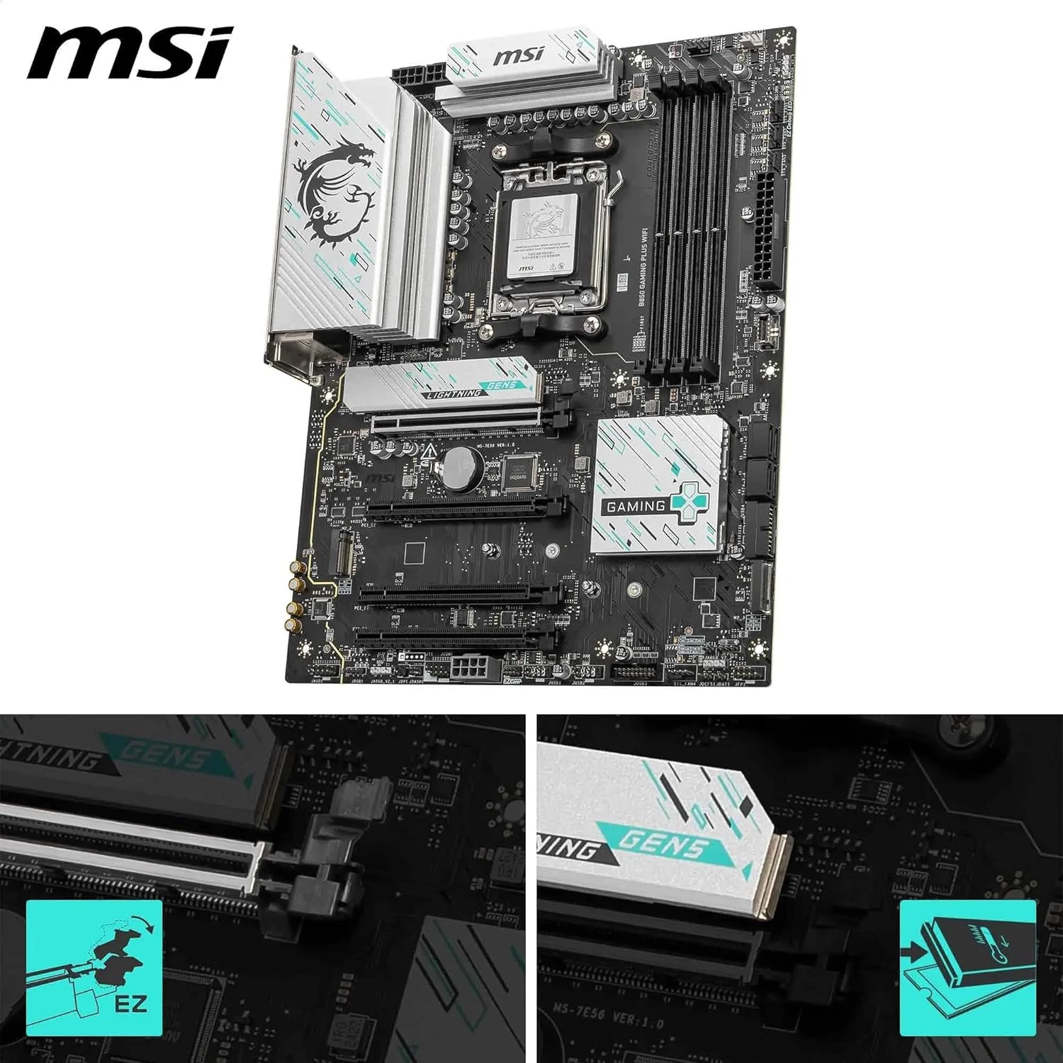 مادربرد MSI B850 GAMING PLUS WIFI، ATX - پشتیبانی از پردازنده های AMD Ryzen 9000/8000/7000، سوکت AM5 - تقویت حافظه DDR5 با سرعت 8200+ MT/s (OC)، PCIe 5.0 x16 & 4.0 x16، M.2 Gen5، Wi-Fi 7، 5G LAN مادربرد MSI B850 GAMING PLUS WIFI، ATX - پشتیبانی از پردازنده های AMD Ryzen 9000/8000/7000، سوکت AM5 - تقویت حافظه DDR5 با سرعت 8200+ MT/s (OC)، PCIe 5.0 x16 & 4.0 x16، M.2 Gen5، Wi-Fi 7، 5G LAN