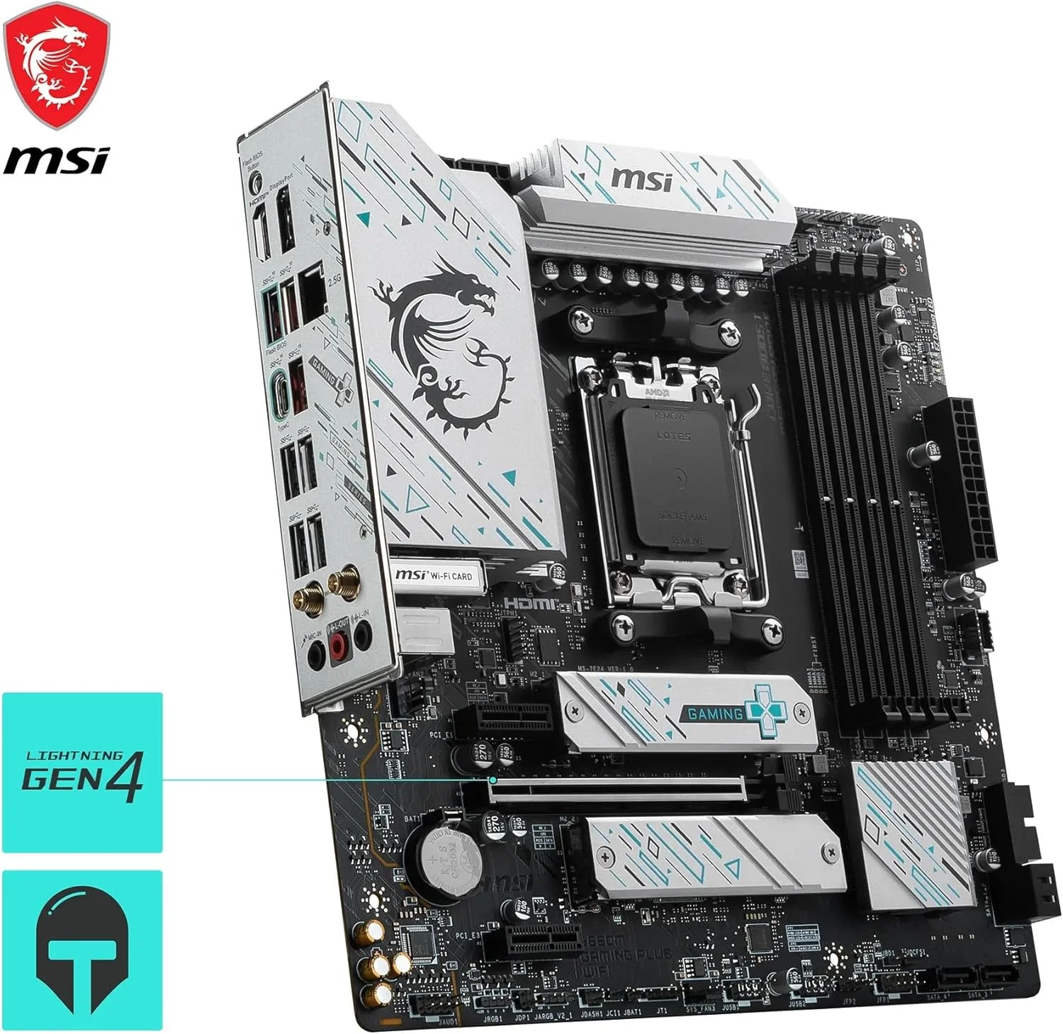 مادربرد ام اس آی B650M GAMING PLUS WIFI، mATX - پشتیبانی از پردازنده های سری AMD Ryzen 9000/8000/7000، سوکت AM5 - افزایش حافظه DDR5 تا 7800+ مگاهرتز/OC، PCIe 4.0 x16، M.2 Gen4، Wi-Fi 6E مادربرد ام اس آی B650M GAMING PLUS WIFI، mATX - پشتیبانی از پردازنده های سری AMD Ryzen 9000/8000/7000، سوکت AM5 - افزایش حافظه DDR5 تا 7800+ مگاهرتز/OC، PCIe 4.0 x16، M.2 Gen4، Wi-Fi 6E