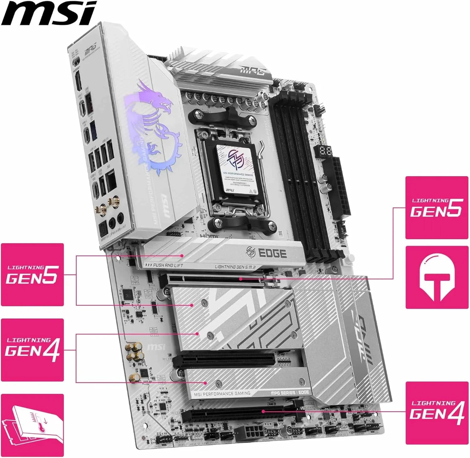 مادربرد MSI MPG B850 Edge TI WiFi، ATX - پشتیبانی از پردازندههای AMD Ryzen 9000/8000/7000، AM5-80A SPS VRM، تقویت حافظه DDR5 (8400+MT/s OC)، PCIe 5.0 x16، M.2 Gen5، Wi-Fi 7، 5G LAN مادربرد MSI MPG B850 Edge TI WiFi، ATX - پشتیبانی از پردازندههای AMD Ryzen 9000/8000/7000، AM5-80A SPS VRM، تقویت حافظه DDR5 (8400+MT/s OC)، PCIe 5.0 x16، M.2 Gen5، Wi-Fi 7، 5G LAN
