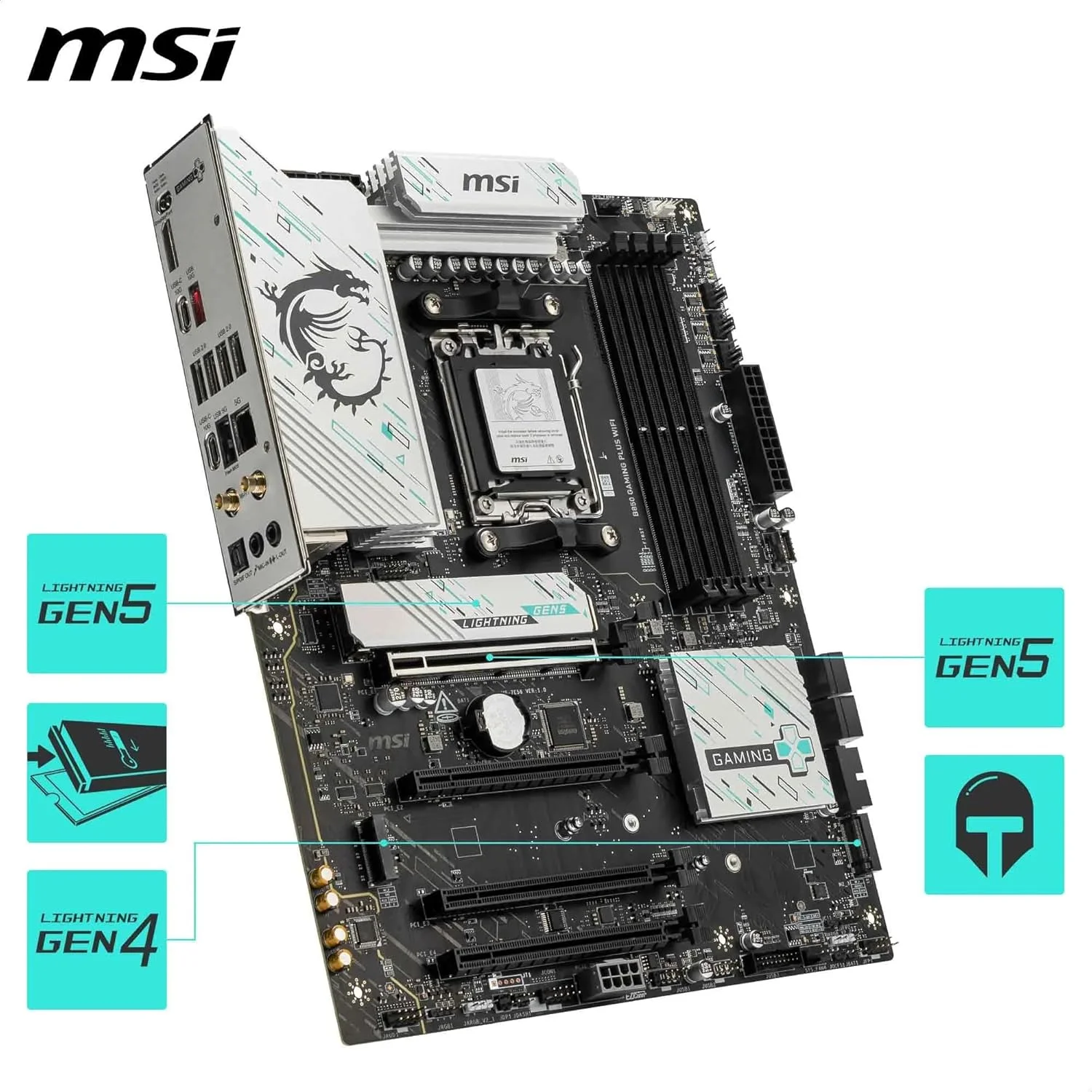 مادربرد MSI B850 GAMING PLUS WIFI، ATX - پشتیبانی از پردازنده های AMD Ryzen 9000/8000/7000، سوکت AM5 - تقویت حافظه DDR5 با سرعت 8200+ MT/s (OC)، PCIe 5.0 x16 & 4.0 x16، M.2 Gen5، Wi-Fi 7، 5G LAN مادربرد MSI B850 GAMING PLUS WIFI، ATX - پشتیبانی از پردازنده های AMD Ryzen 9000/8000/7000، سوکت AM5 - تقویت حافظه DDR5 با سرعت 8200+ MT/s (OC)، PCIe 5.0 x16 & 4.0 x16، M.2 Gen5، Wi-Fi 7، 5G LAN