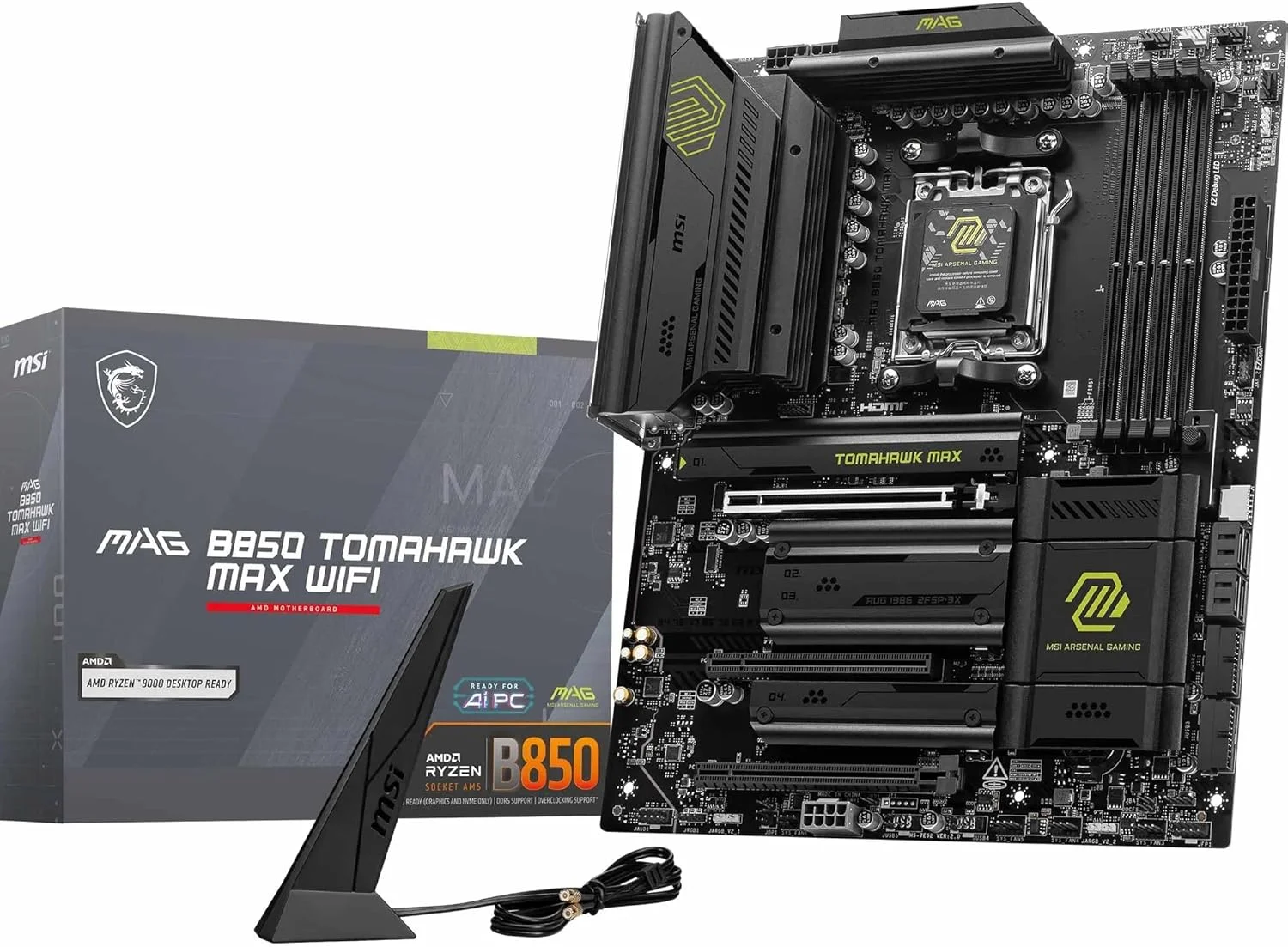 مادربرد MSI MAG B850 TOMAHAWK MAX WIFI، ATX - پشتیبانی از پردازنده‌های AMD Ryzen 9000/8000/7000، AM5-80A SPS VRM، تقویت حافظه DDR5 8400+ MT/s (OC)، PCIe 5.0 x16، M.2 Gen5، Wi-Fi 7، 5G LAN