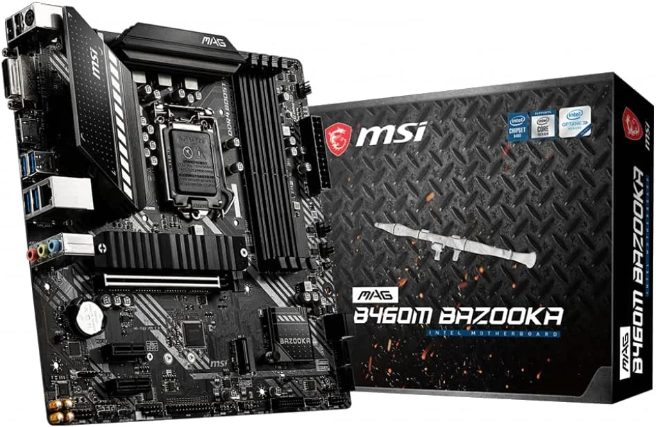 مادربرد گیمینگ MSI MAG B460M Bazooka، mATX، نسل دهم پردازنده Intel Core، سوکت LGA 1200، DDR4، دو اسلات M.2، USB 3.2 Gen 1، LAN 2.5G، DVI/HDMI