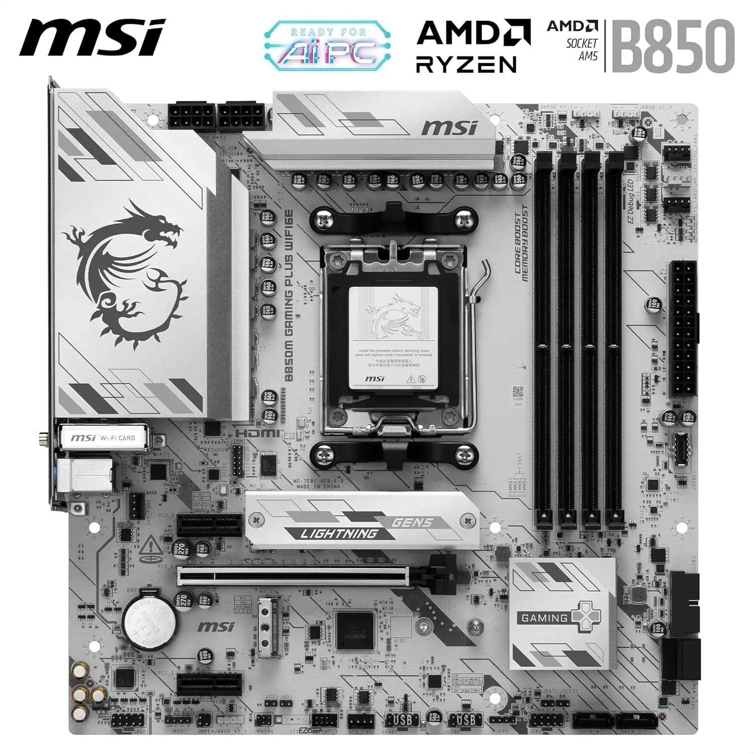 مادربرد MSI B850M GAMING PLUS WIFI6E، mATX - پشتیبانی از پردازنده های AMD Ryzen 9000/8000/7000، سوکت AM5 - تقویت حافظه DDR5 تا 8200+ MT/s (OC)، PCIe 4.0 x16، M.2 Gen5، Wi-Fi 6E، LAN 2.5G مادربرد MSI B850M GAMING PLUS WIFI6E، mATX - پشتیبانی از پردازنده های AMD Ryzen 9000/8000/7000، سوکت AM5 - تقویت حافظه DDR5 تا 8200+ MT/s (OC)، PCIe 4.0 x16، M.2 Gen5، Wi-Fi 6E، LAN 2.5G