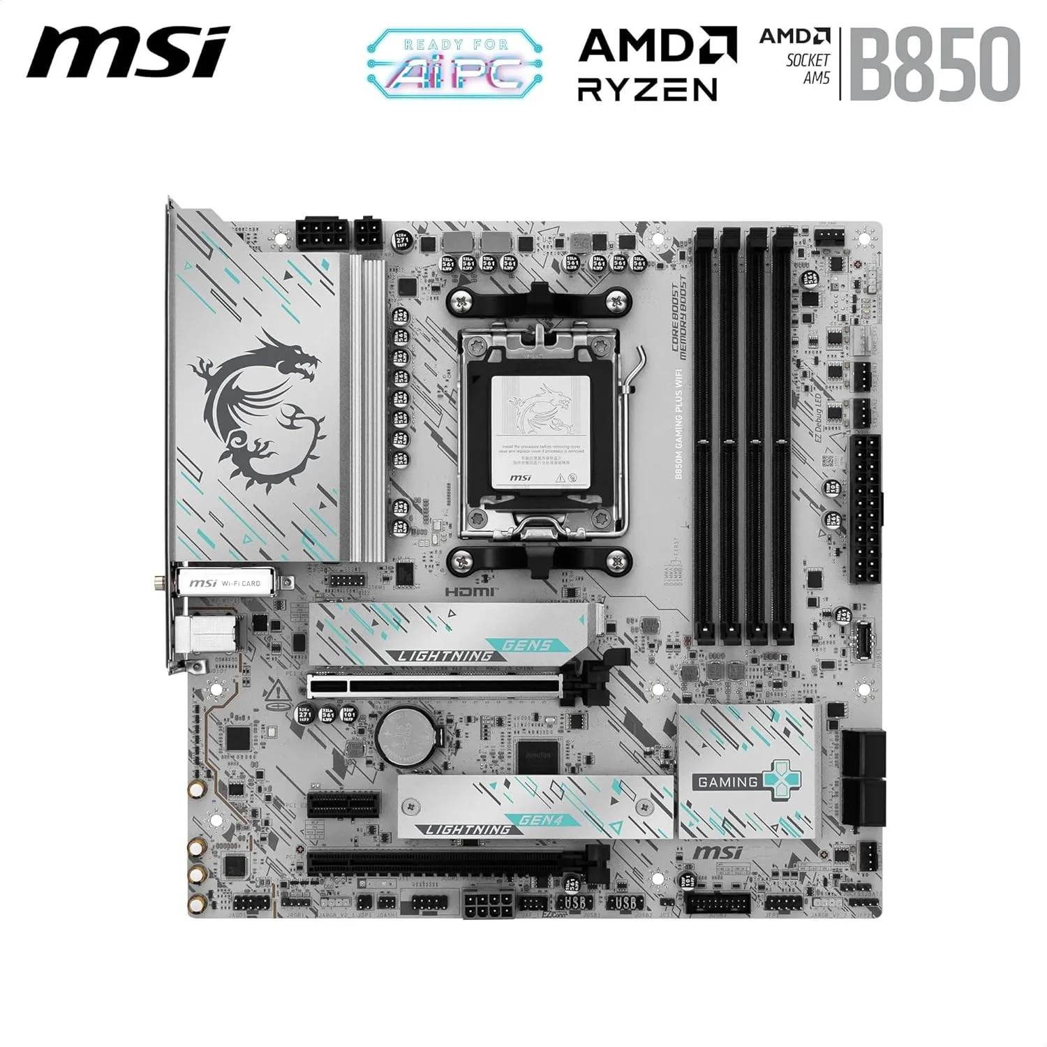 مادربرد MSI B850M GAMING PLUS WIFI، mATX - پشتیبانی از پردازنده های AMD Ryzen 9000/8000 / 7000، AM5 - تقویت حافظه DDR5 8200+ MT/s (OC)، PCIe 5.0 x16 & 4.0 x4، M.2 Gen5، Wi-Fi 7، 5G LAN مادربرد MSI B850M GAMING PLUS WIFI، mATX - پشتیبانی از پردازنده های AMD Ryzen 9000/8000 / 7000، AM5 - تقویت حافظه DDR5 8200+ MT/s (OC)، PCIe 5.0 x16 & 4.0 x4، M.2 Gen5، Wi-Fi 7، 5G LAN