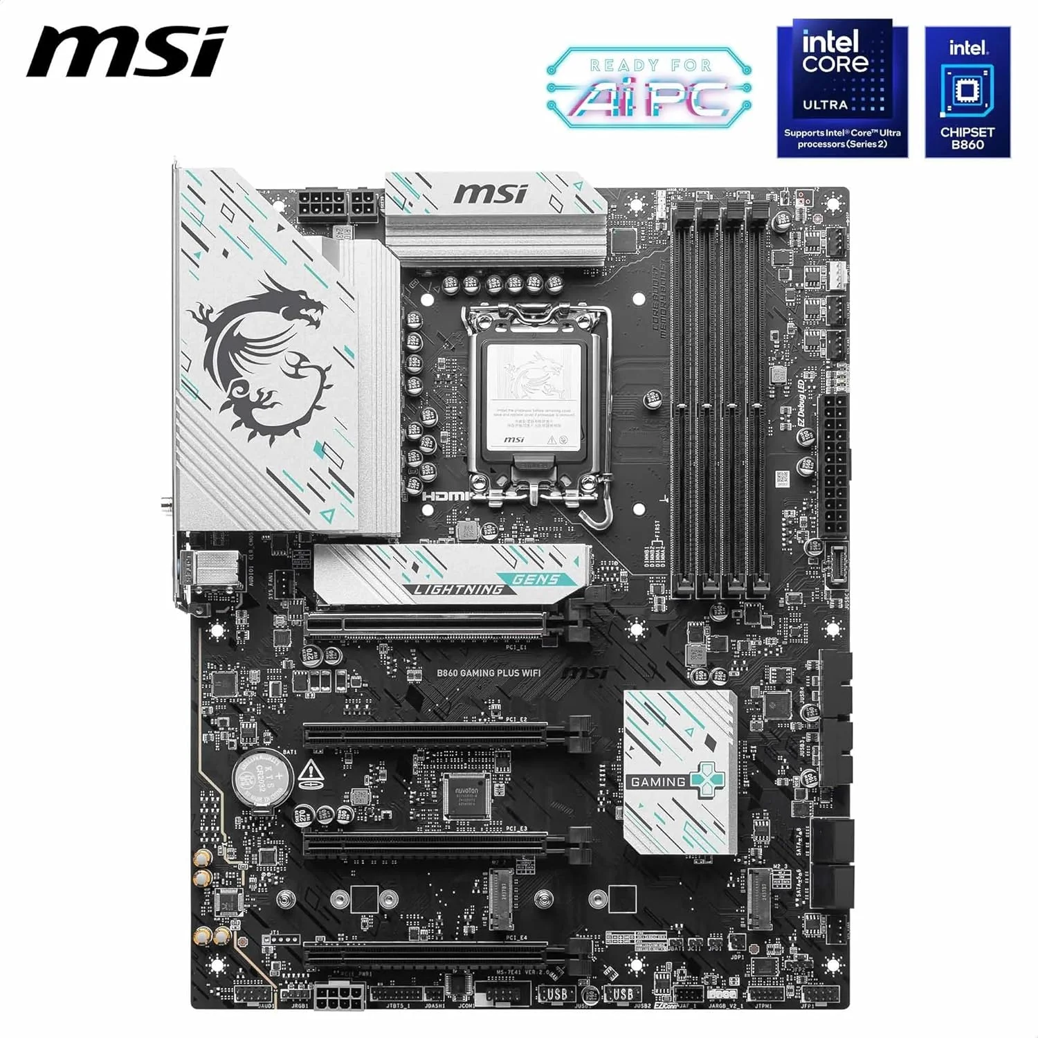 مادربرد MSI B860 GAMING PLUS WIFI، ATX - پشتیبانی از پردازندههای Intel Core Ultra (سری 2)، LGA 1851 - تقویت حافظه DDR5 8600+ MT/s (OC)، PCIe 5.0 x16 x16، M.2 Gen5، Intel Killer 5G LAN، Wi-Fi 7 مادربرد MSI B860 GAMING PLUS WIFI، ATX - پشتیبانی از پردازندههای Intel Core Ultra (سری 2)، LGA 1851 - تقویت حافظه DDR5 8600+ MT/s (OC)، PCIe 5.0 x16 x16، M.2 Gen5، Intel Killer 5G LAN، Wi-Fi 7