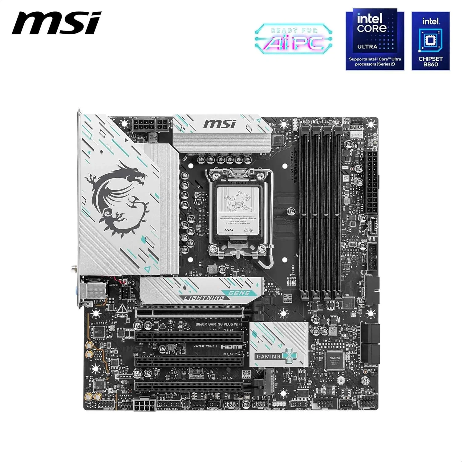 مادربرد MSI B860M Gaming Plus WiFi، mATX - پشتیبانی از پردازنده های Intel Core Ultra (سری 2)، LGA 1851 - تقویت حافظه DDR5 8800+ MT/s (OC)، PCIe 5.0 x16، M.2 Gen5، Intel Killer 5G LAN، Wi-Fi 7 مادربرد MSI B860M Gaming Plus WiFi، mATX - پشتیبانی از پردازنده های Intel Core Ultra (سری 2)، LGA 1851 - تقویت حافظه DDR5 8800+ MT/s (OC)، PCIe 5.0 x16، M.2 Gen5، Intel Killer 5G LAN، Wi-Fi 7