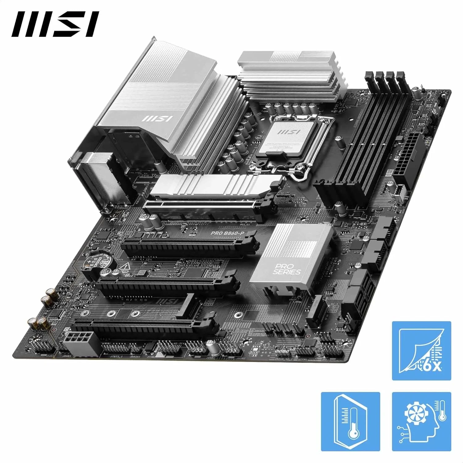 مادربرد MSI PRO B860-P WiFi ProSeries (پشتیبانی از پردازنده های Intel Core Ultra سری 2، LGA 1850، DDR5، PCIe 5.0، M.2، LAN 2.5Gbps، USB 3.2 Gen2، HDMI/DP، Wi-Fi 6E، بلوتوث 5.3، ATX)