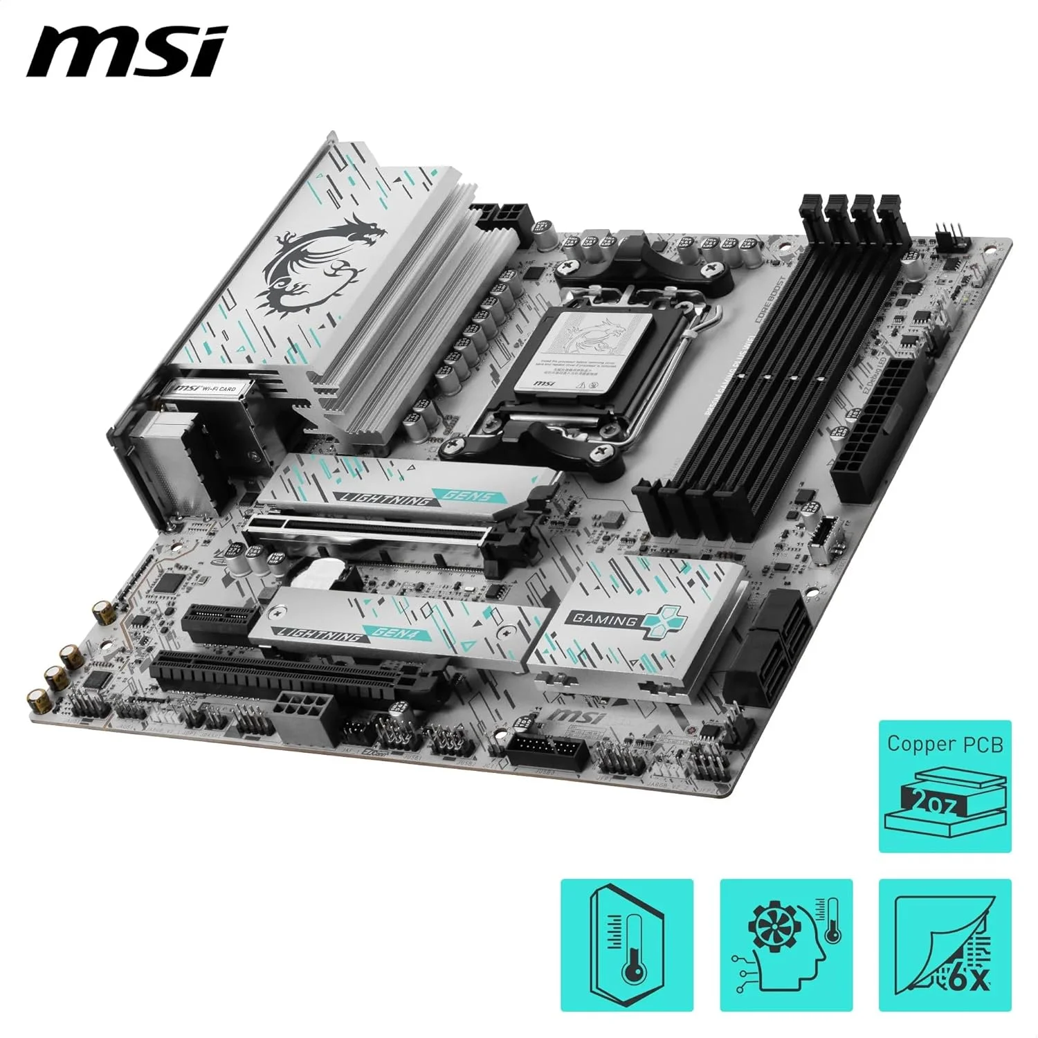 مادربرد MSI B850M GAMING PLUS WIFI، mATX - پشتیبانی از پردازنده های AMD Ryzen 9000/8000 / 7000، AM5 - تقویت حافظه DDR5 8200+ MT/s (OC)، PCIe 5.0 x16 & 4.0 x4، M.2 Gen5، Wi-Fi 7، 5G LAN مادربرد MSI B850M GAMING PLUS WIFI، mATX - پشتیبانی از پردازنده های AMD Ryzen 9000/8000 / 7000، AM5 - تقویت حافظه DDR5 8200+ MT/s (OC)، PCIe 5.0 x16 & 4.0 x4، M.2 Gen5، Wi-Fi 7، 5G LAN