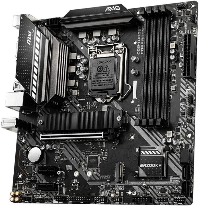 مادربرد گیمینگ MSI MAG B460M Bazooka، mATX، نسل دهم پردازنده Intel Core، سوکت LGA 1200، DDR4، دو اسلات M.2، USB 3.2 Gen 1، LAN 2.5G، DVI/HDMI مادربرد گیمینگ MSI MAG B460M Bazooka، mATX، نسل دهم پردازنده Intel Core، سوکت LGA 1200، DDR4، دو اسلات M.2، USB 3.2 Gen 1، LAN 2.5G، DVI/HDMI