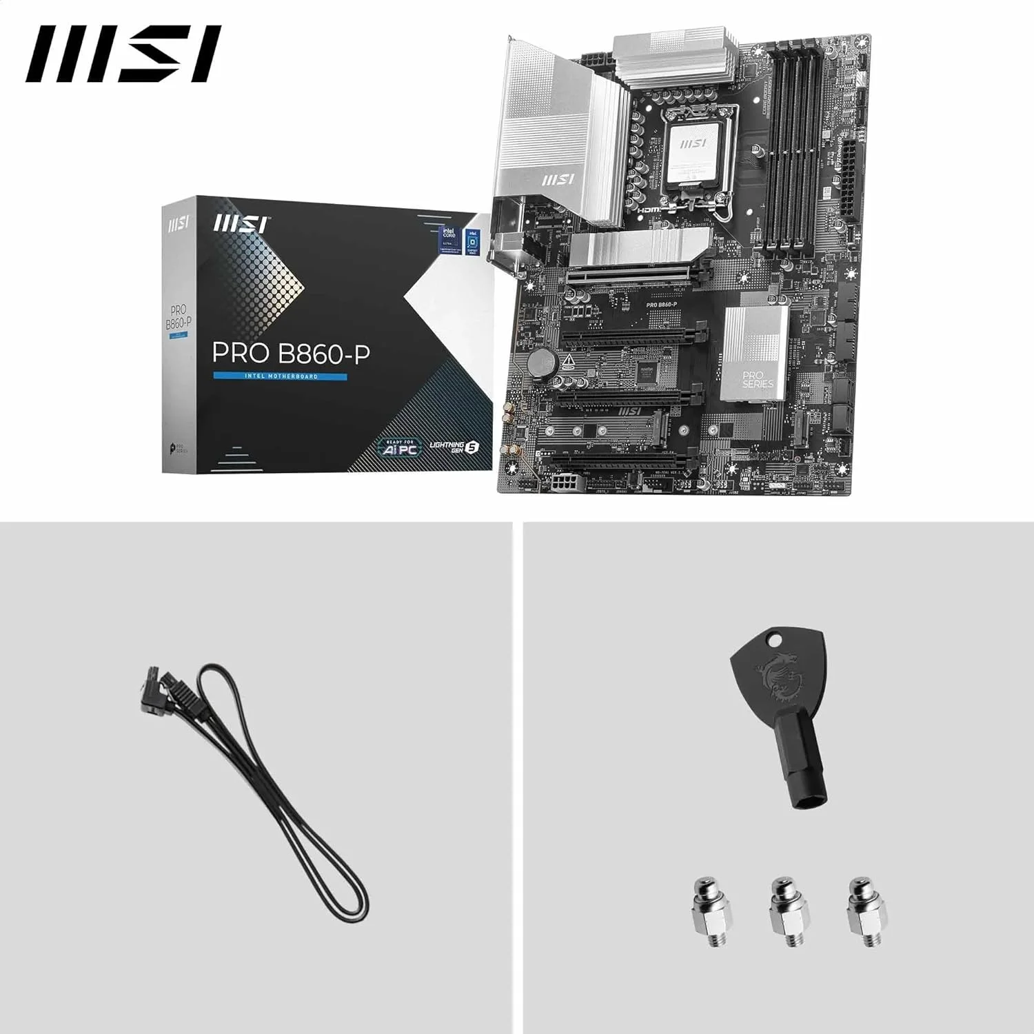 مادربرد MSI PRO B860-P WiFi ProSeries (پشتیبانی از پردازنده های Intel Core Ultra سری 2، LGA 1850، DDR5، PCIe 5.0، M.2، LAN 2.5Gbps، USB 3.2 Gen2، HDMI/DP، Wi-Fi 6E، بلوتوث 5.3، ATX)