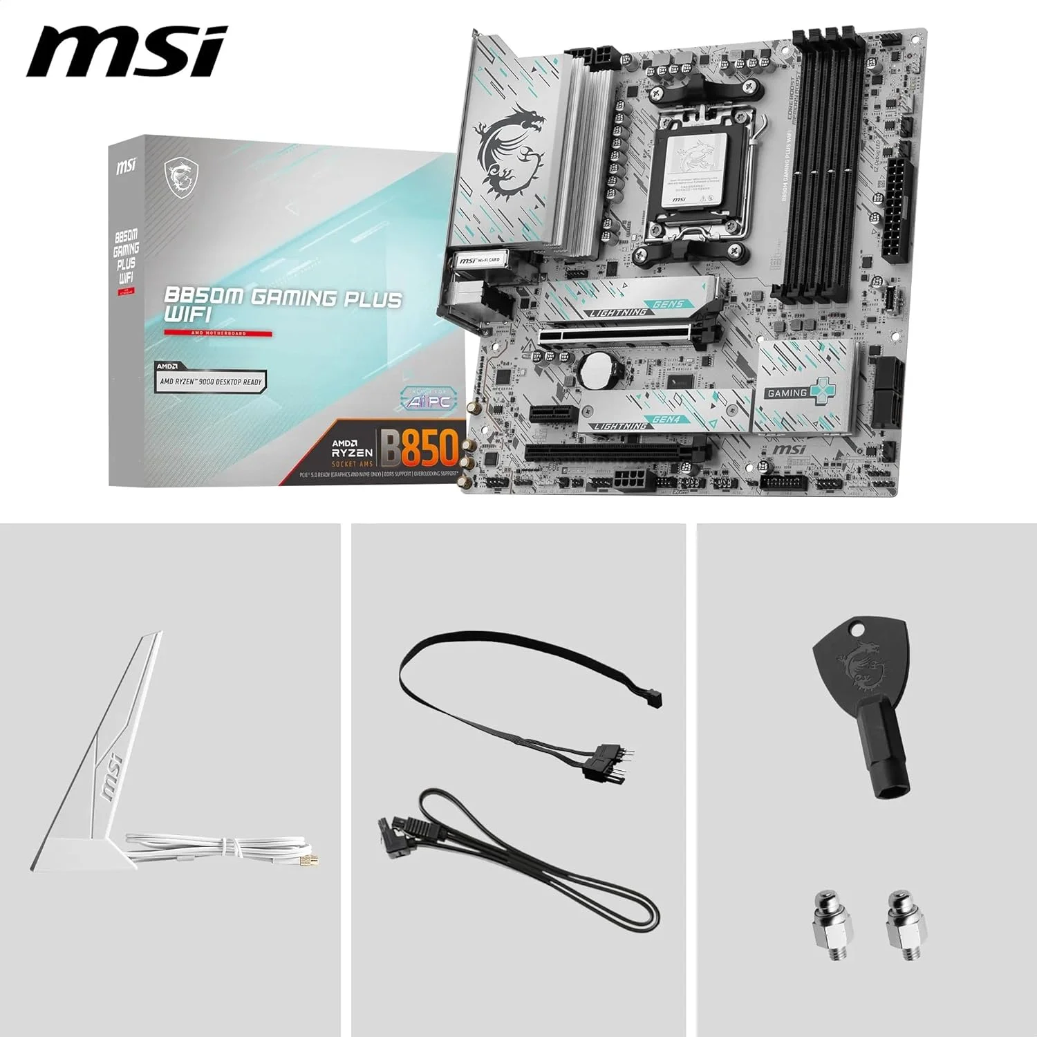 مادربرد MSI B850M GAMING PLUS WIFI، mATX - پشتیبانی از پردازنده های AMD Ryzen 9000/8000 / 7000، AM5 - تقویت حافظه DDR5 8200+ MT/s (OC)، PCIe 5.0 x16 & 4.0 x4، M.2 Gen5، Wi-Fi 7، 5G LAN مادربرد MSI B850M GAMING PLUS WIFI، mATX - پشتیبانی از پردازنده های AMD Ryzen 9000/8000 / 7000، AM5 - تقویت حافظه DDR5 8200+ MT/s (OC)، PCIe 5.0 x16 & 4.0 x4، M.2 Gen5، Wi-Fi 7، 5G LAN