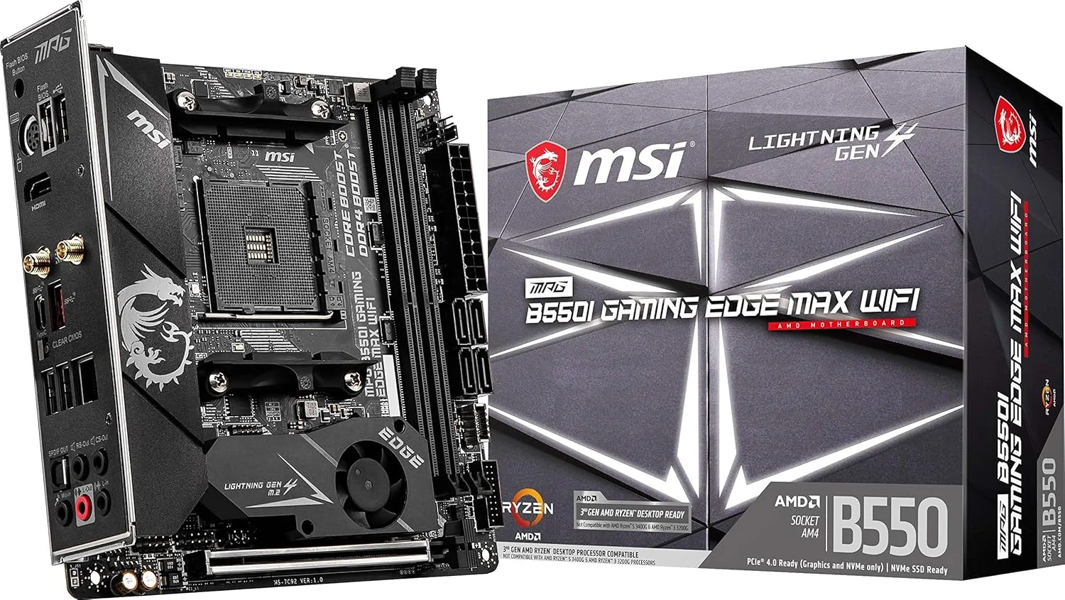 مادربرد گیمینگ MSI MPG B550I GAMING EDGE MAX WIFI (AMD AM4، DDR4، PCIe 4.0، SATA 6Gb/s، Dual M.2، USB 3.2 Gen 2، HDMI، Wi-Fi AX، Mini-ITX، پردازنده های AMD Ryzen سری 5000)