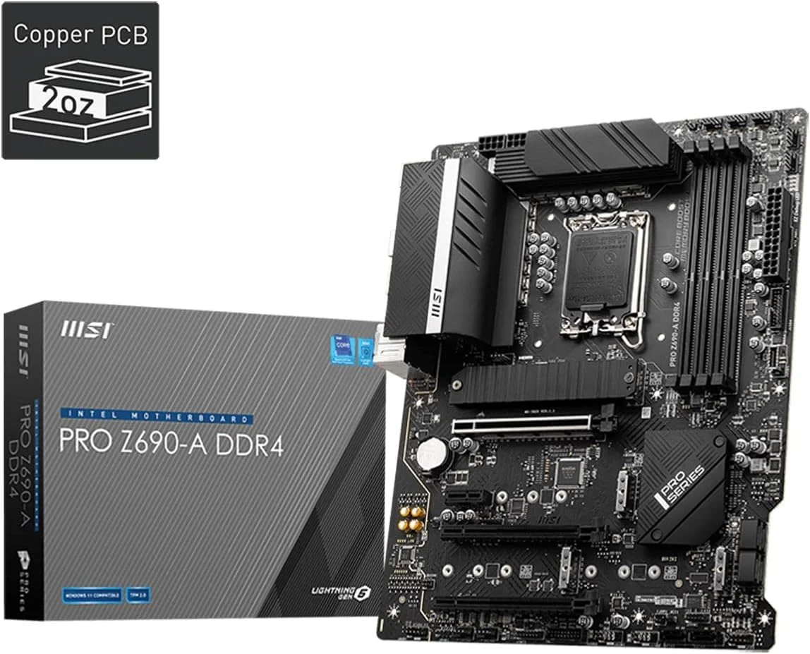 مادربرد MSI PRO Z690-A DDR4 ProSeries (ATX، نسل دوازدهم پردازنده Intel Core، سوکت LGA 1700، DDR4، PCIe 4، CFX، اسلات های M.2)، 12"x9.6" مادربرد MSI PRO Z690-A DDR4 ProSeries (ATX، نسل دوازدهم پردازنده Intel Core، سوکت LGA 1700، DDR4، PCIe 4، CFX، اسلات های M.2)، 12"x9.6"
