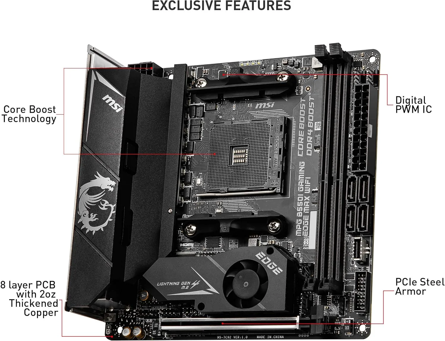 مادربرد گیمینگ MSI MPG B550I GAMING EDGE MAX WIFI (AMD AM4، DDR4، PCIe 4.0، SATA 6Gb/s، Dual M.2، USB 3.2 Gen 2، HDMI، Wi-Fi AX، Mini-ITX، پردازنده های AMD Ryzen سری 5000) مادربرد گیمینگ MSI MPG B550I GAMING EDGE MAX WIFI (AMD AM4، DDR4، PCIe 4.0، SATA 6Gb/s، Dual M.2، USB 3.2 Gen 2، HDMI، Wi-Fi AX، Mini-ITX، پردازنده های AMD Ryzen سری 5000)