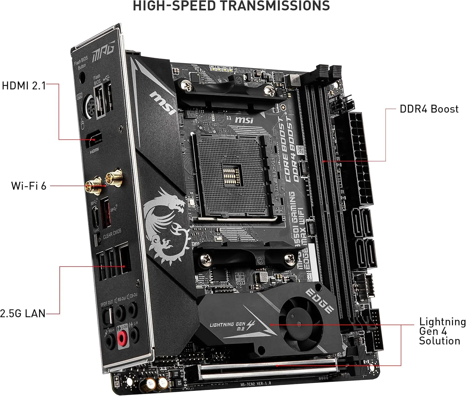 مادربرد گیمینگ MSI MPG B550I GAMING EDGE MAX WIFI (AMD AM4، DDR4، PCIe 4.0، SATA 6Gb/s، Dual M.2، USB 3.2 Gen 2، HDMI، Wi-Fi AX، Mini-ITX، پردازنده های AMD Ryzen سری 5000) مادربرد گیمینگ MSI MPG B550I GAMING EDGE MAX WIFI (AMD AM4، DDR4، PCIe 4.0، SATA 6Gb/s، Dual M.2، USB 3.2 Gen 2، HDMI، Wi-Fi AX، Mini-ITX، پردازنده های AMD Ryzen سری 5000)